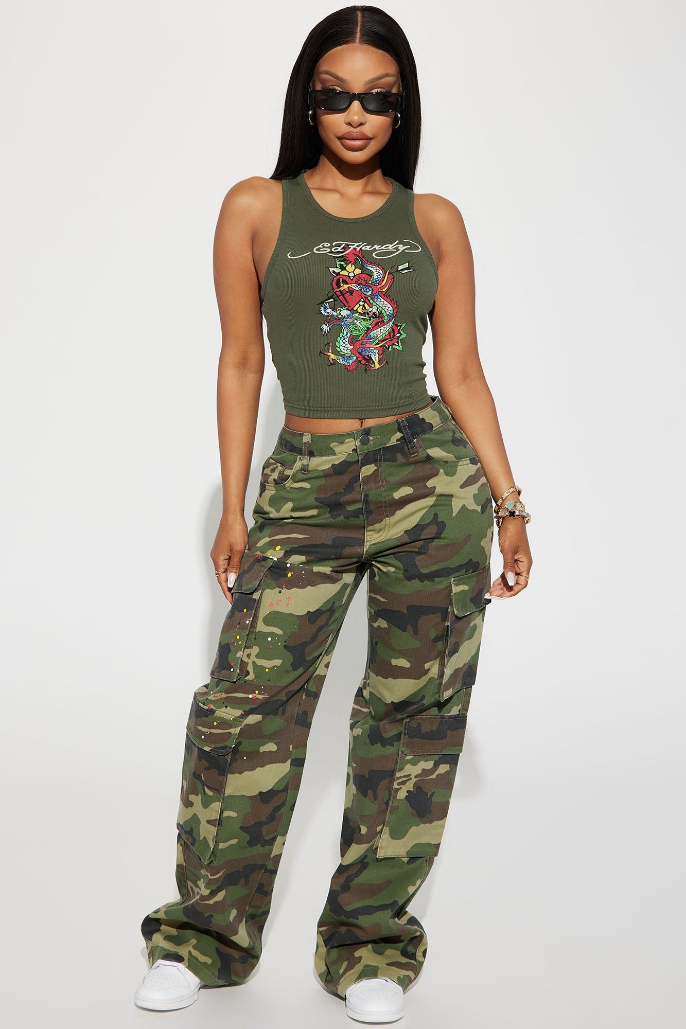 Ed Hardy Dragon Heart Tank Top - Olive sold by Fashion Nova product image thumbnail 2
