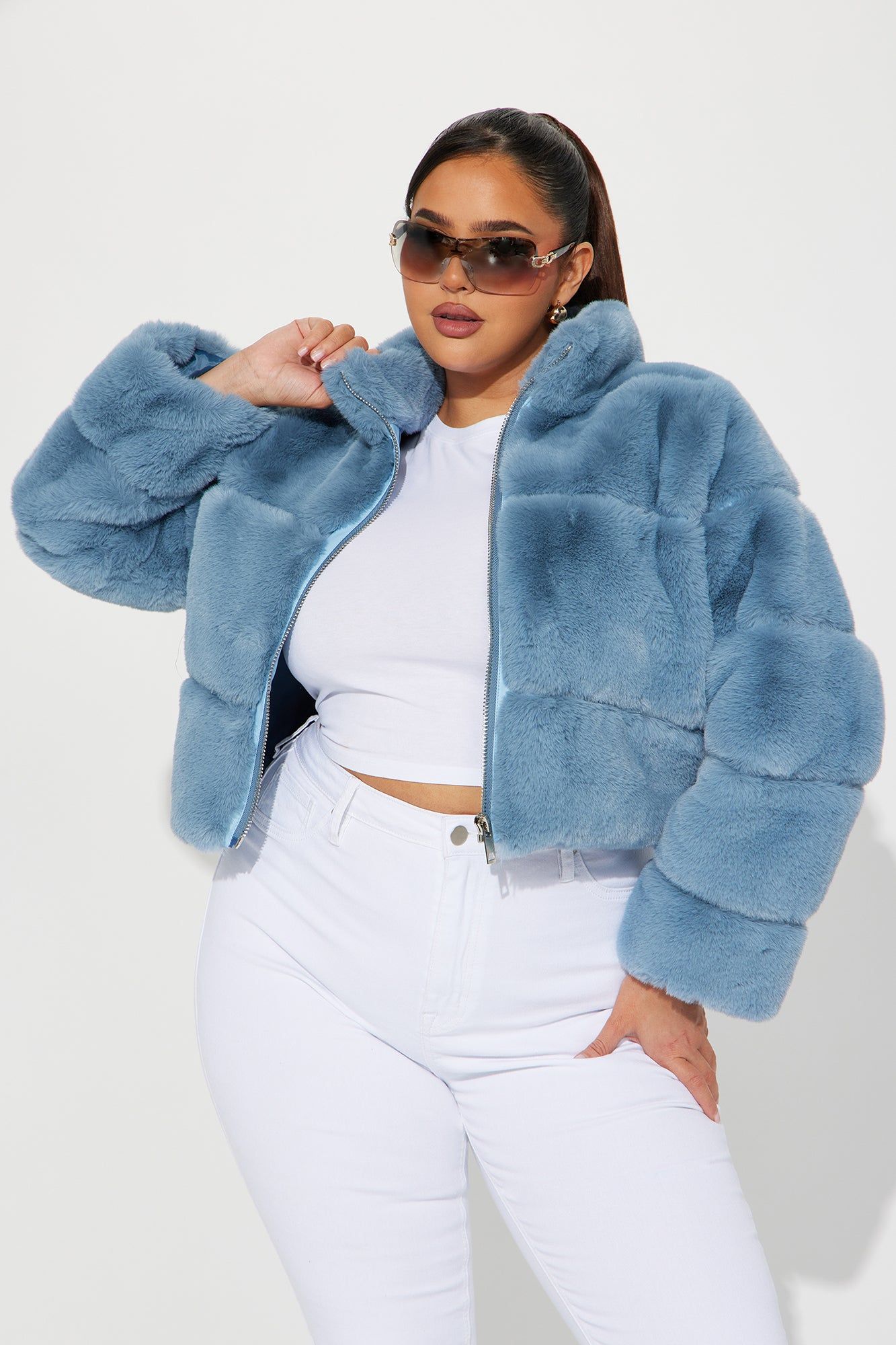 Ella Faux Fur Jacket - Slate Blue sold by Fashion Nova product image thumbnail 6