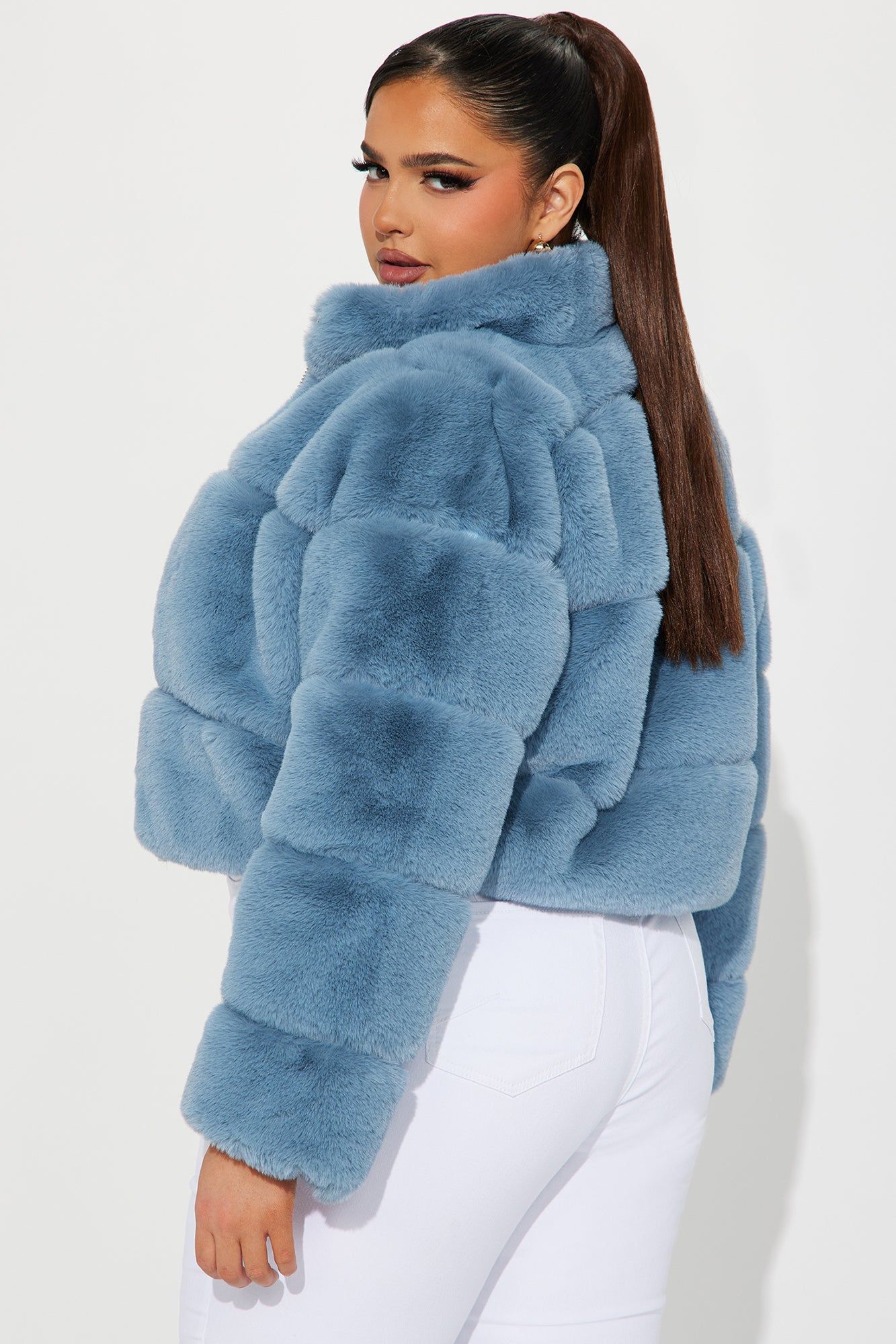 Ella Faux Fur Jacket - Slate Blue sold by Fashion Nova product image thumbnail 7