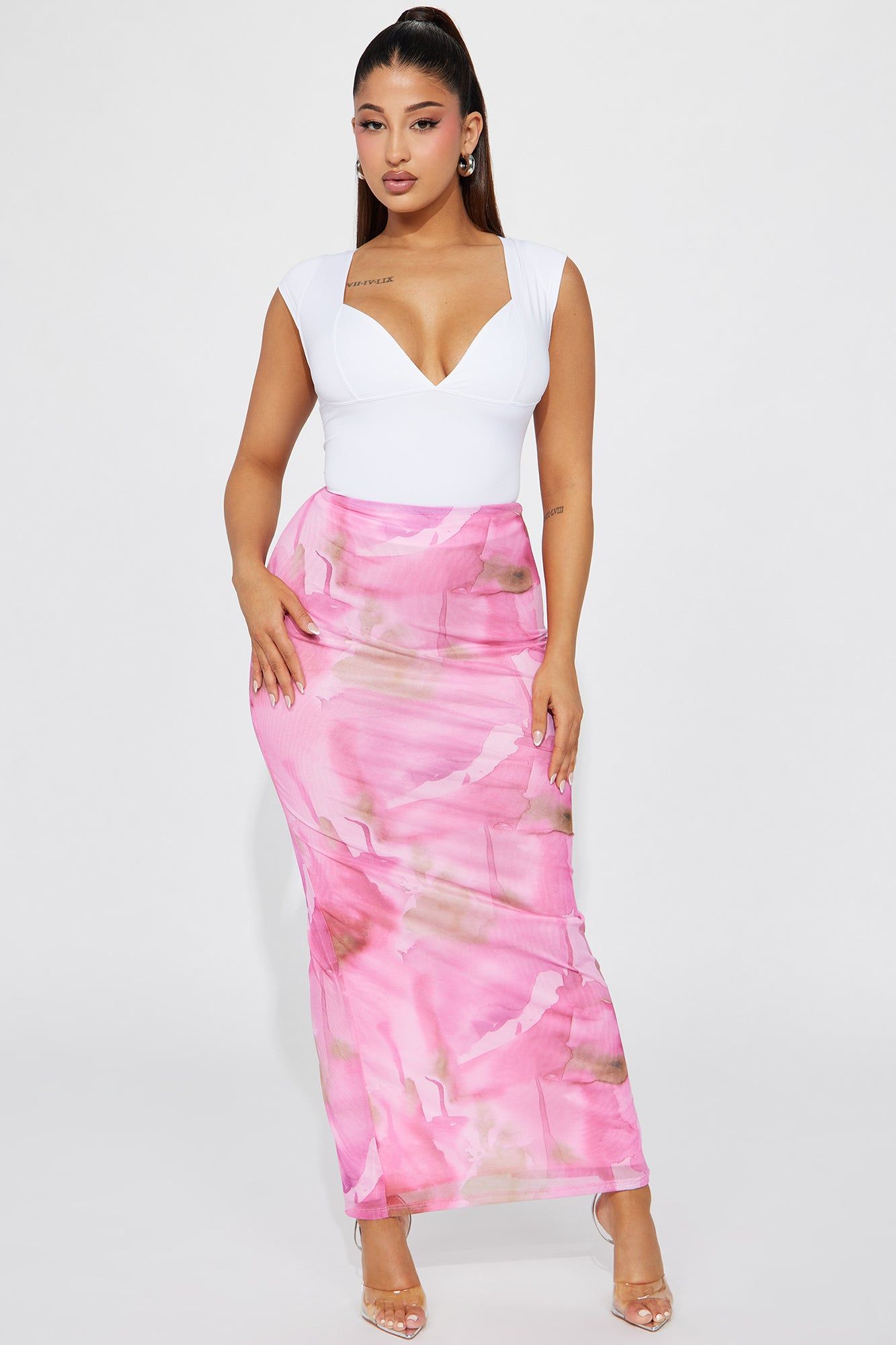 Aurora Mesh Maxi Skirt - Pink/combo sold by Fashion Nova