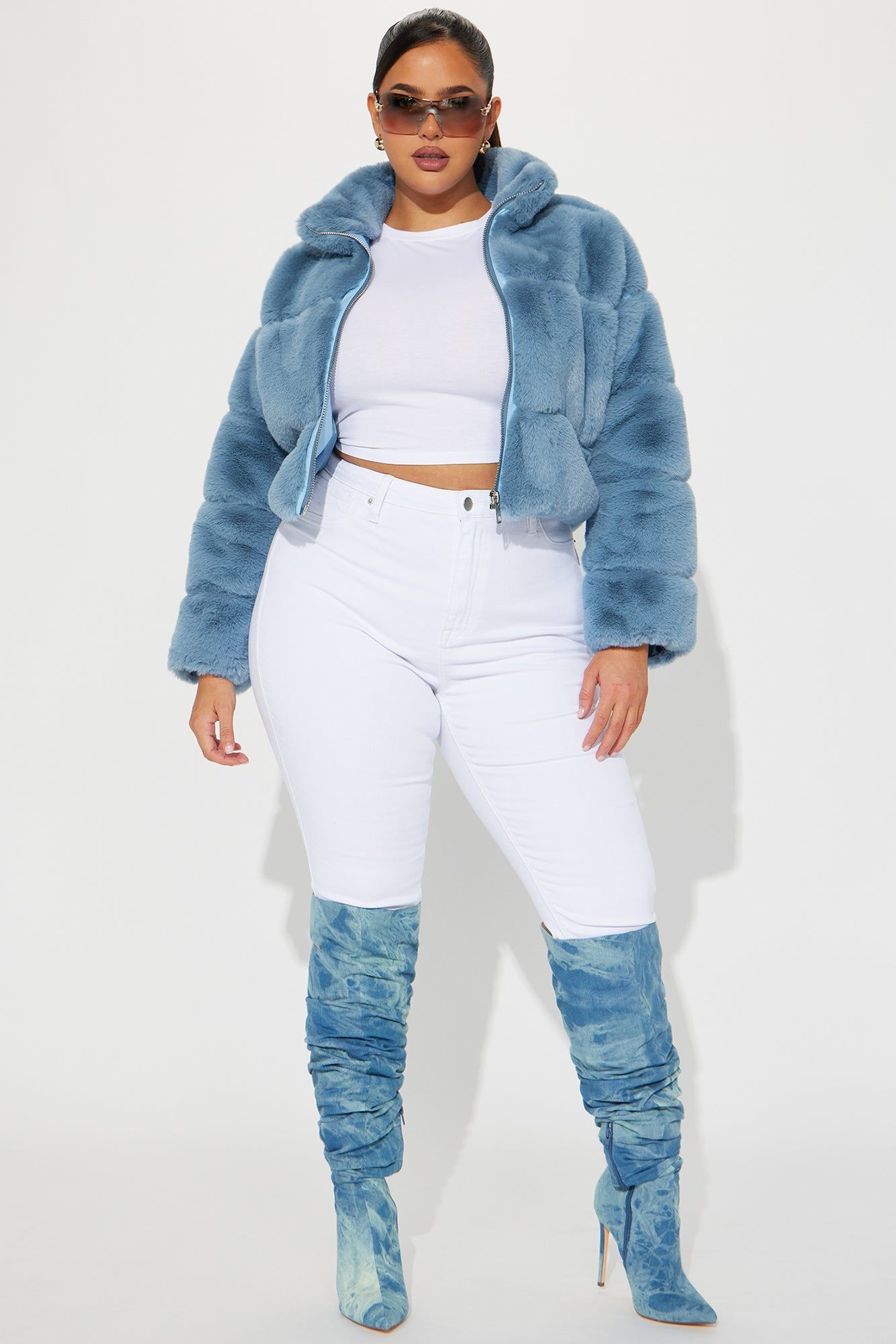 Ella Faux Fur Jacket - Slate Blue sold by Fashion Nova product image thumbnail 5