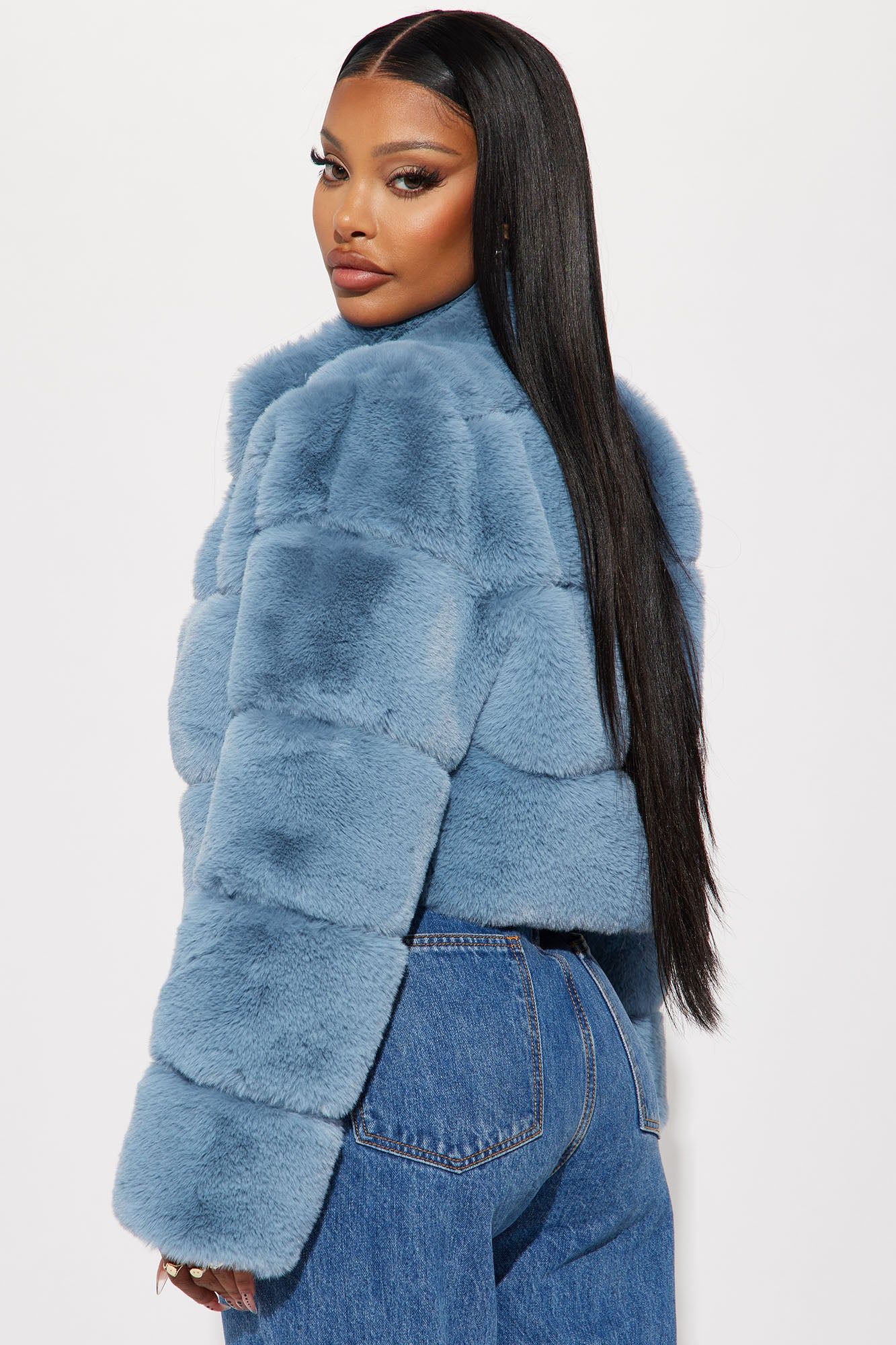 Ella Faux Fur Jacket - Slate Blue sold by Fashion Nova product image thumbnail 3