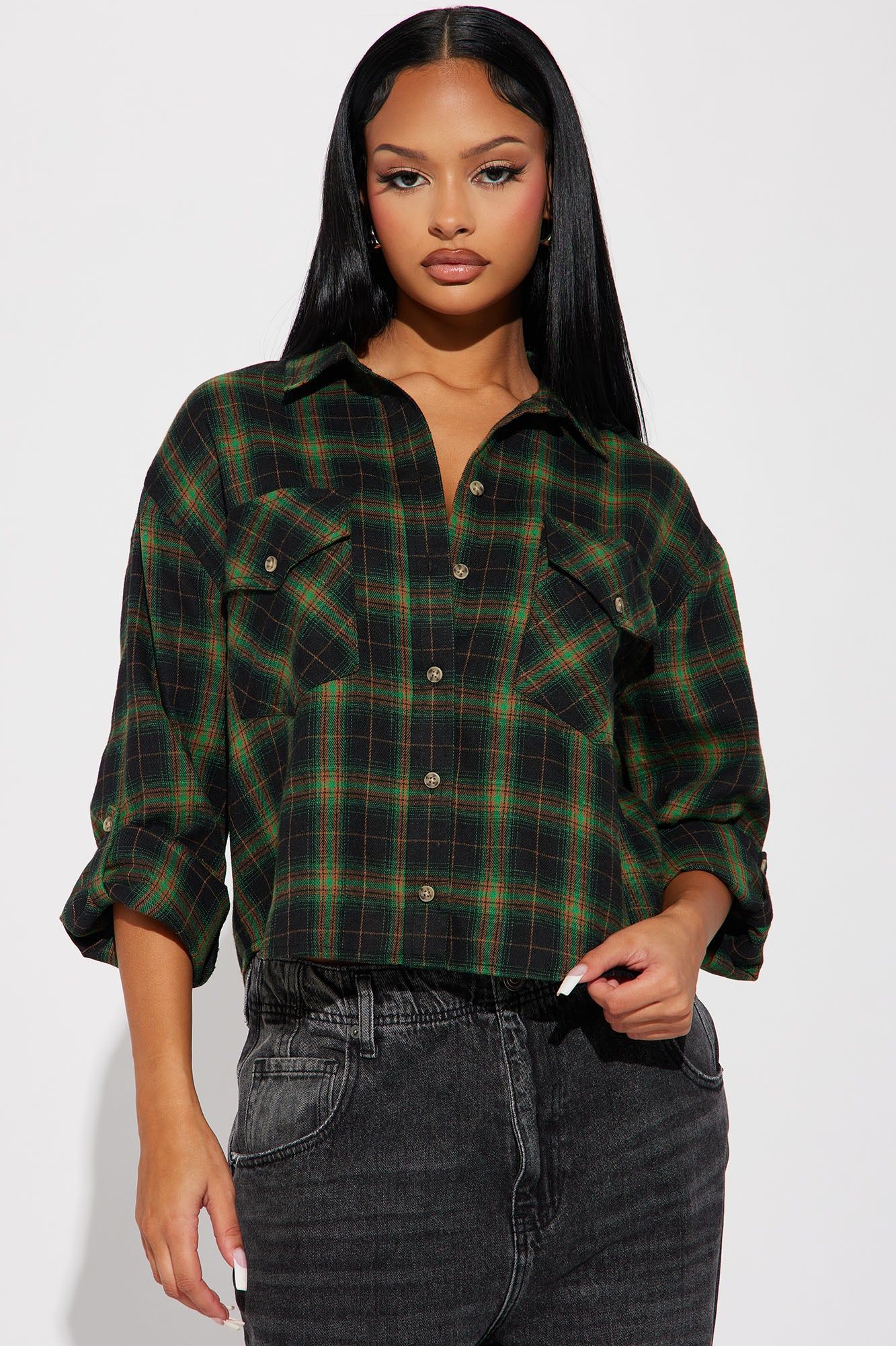 Elliot Plaid Shirt - Green/combo sold by Fashion Nova