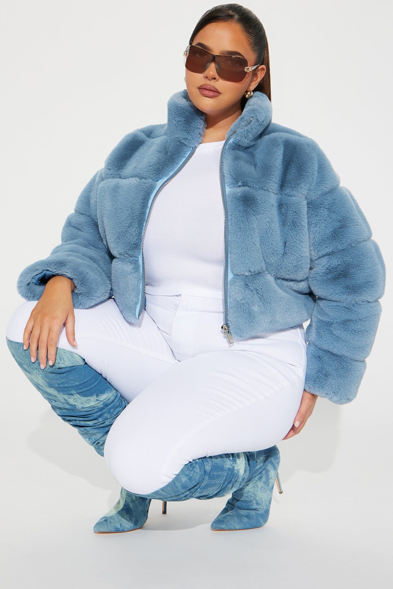 Ella Faux Fur Jacket - Slate Blue sold by Fashion Nova product image thumbnail 4