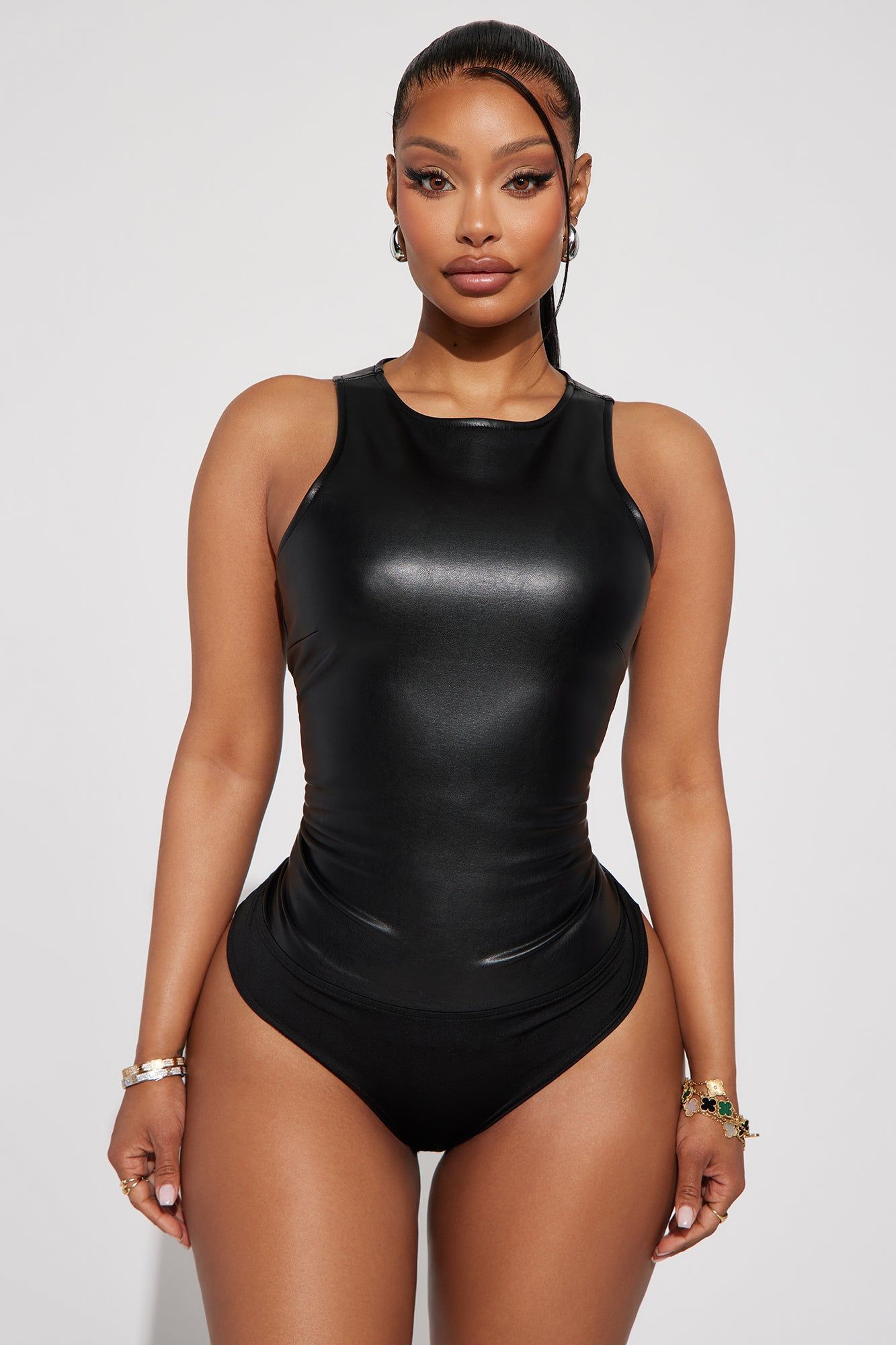 Never Look Back Faux Leather Bodysuit - Black sold by Fashion Nova