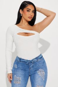 She's All That One Shoulder Bodysuit - Ivory sold by Fashion Nova