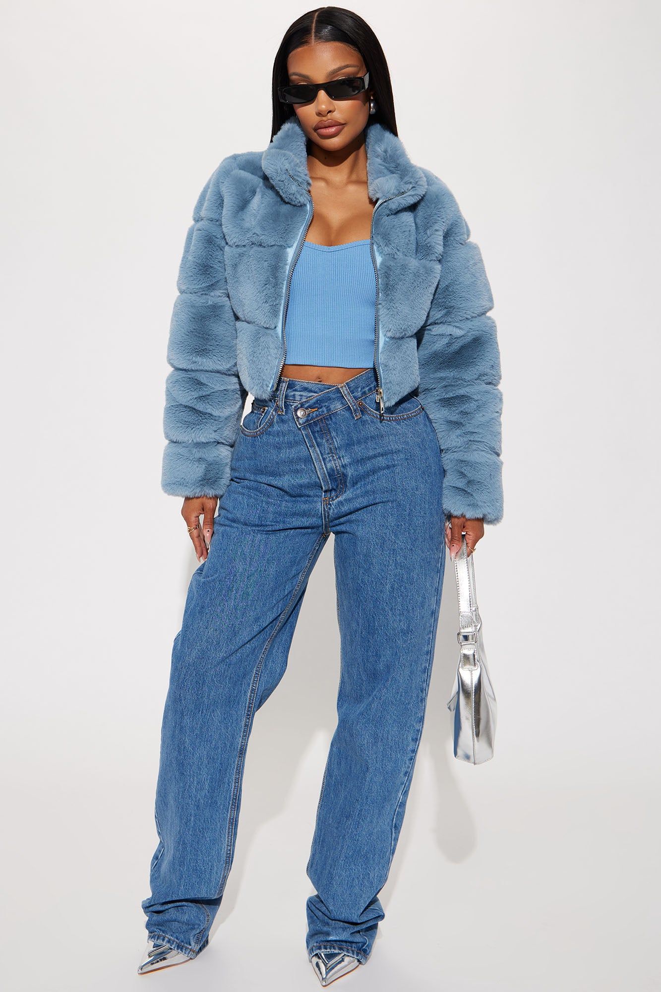 Ella Faux Fur Jacket - Slate Blue sold by Fashion Nova product image thumbnail 2