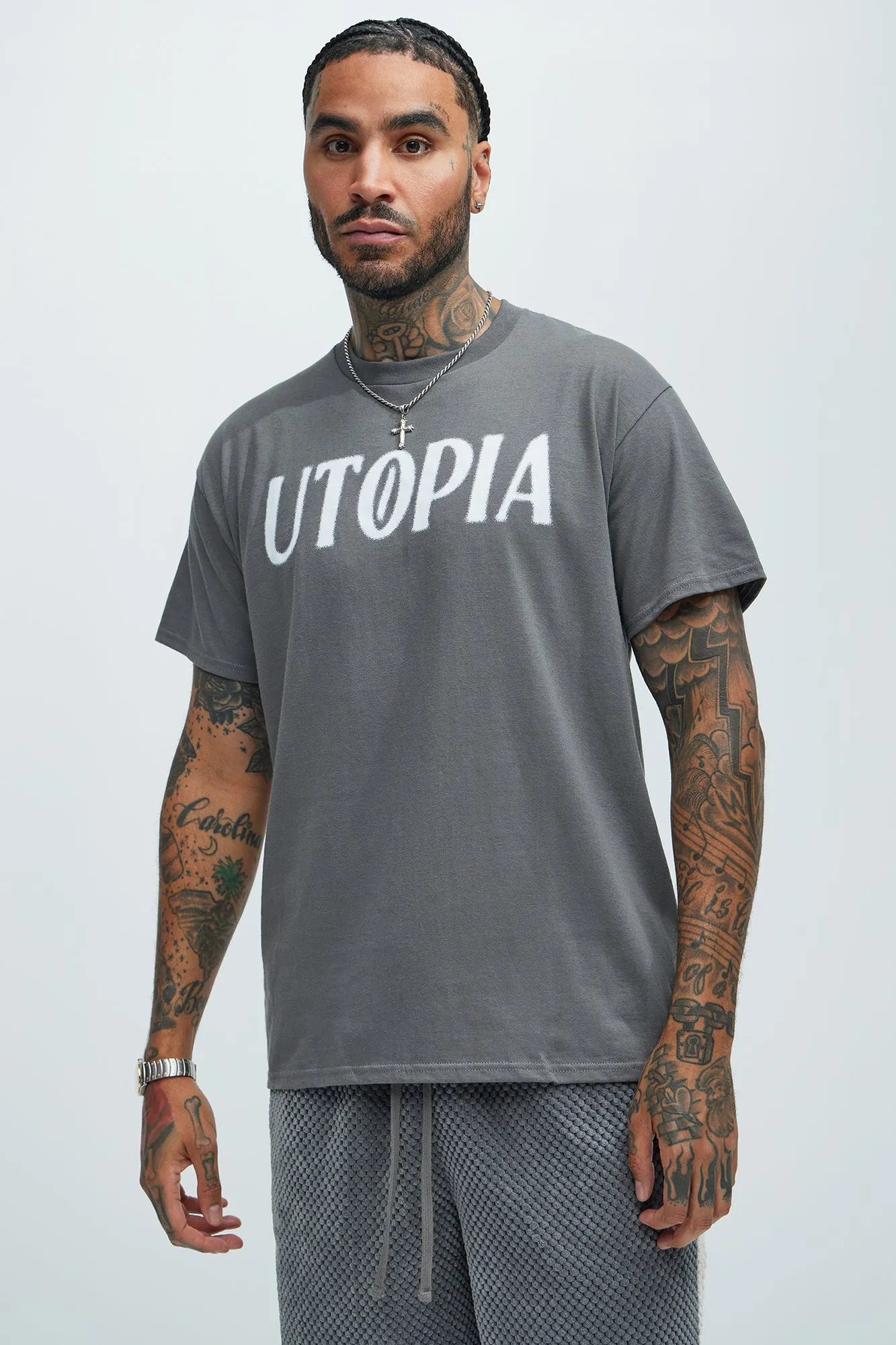 Utopia Now Short Sleeve Tee - Charcoal sold by Fashion Nova