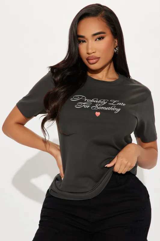 Probably Late For Something Tee - Black Wash sold by Fashion Nova