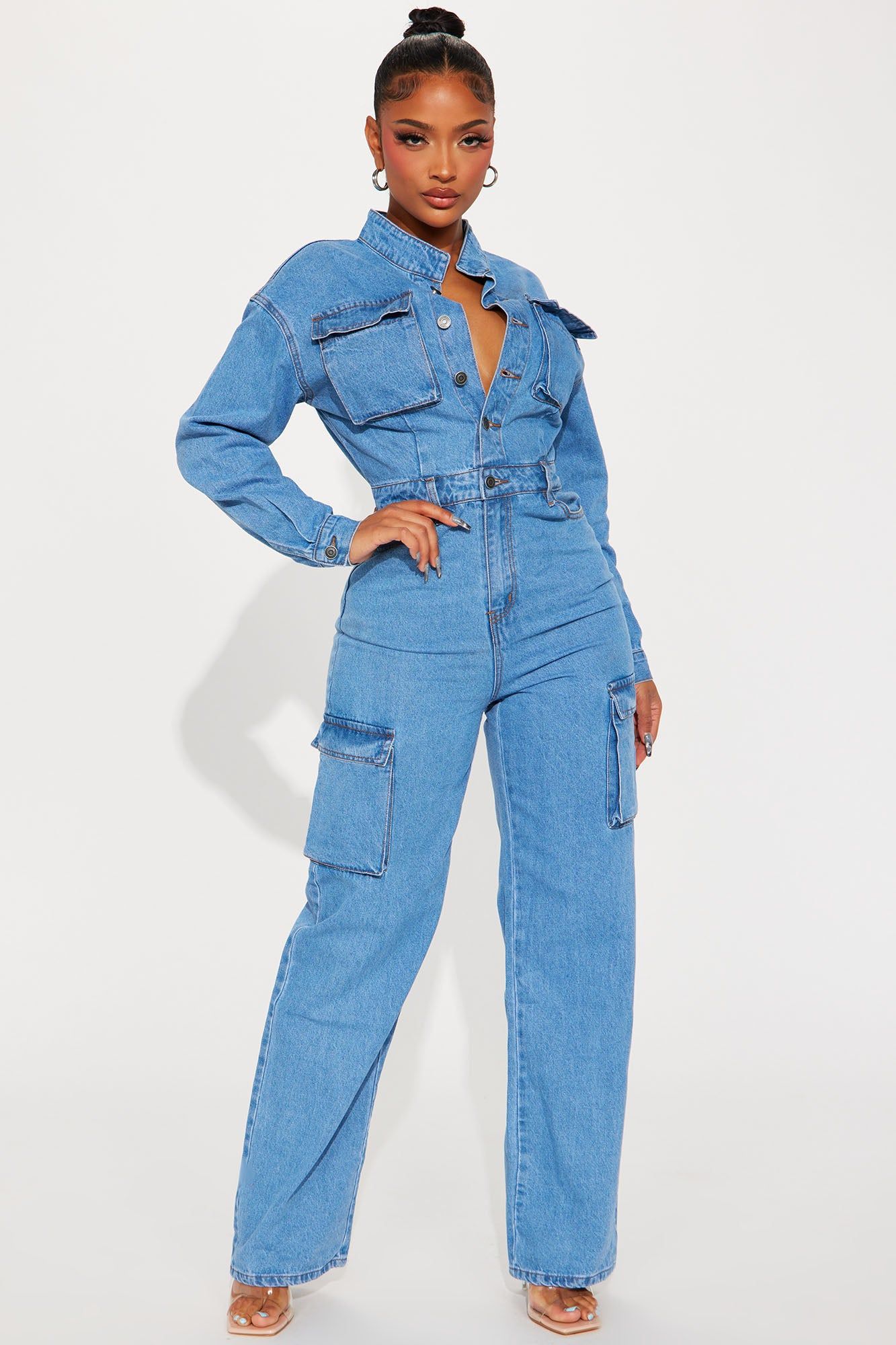 Step Back Denim Jumpsuit - Light Wash sold by Fashion Nova