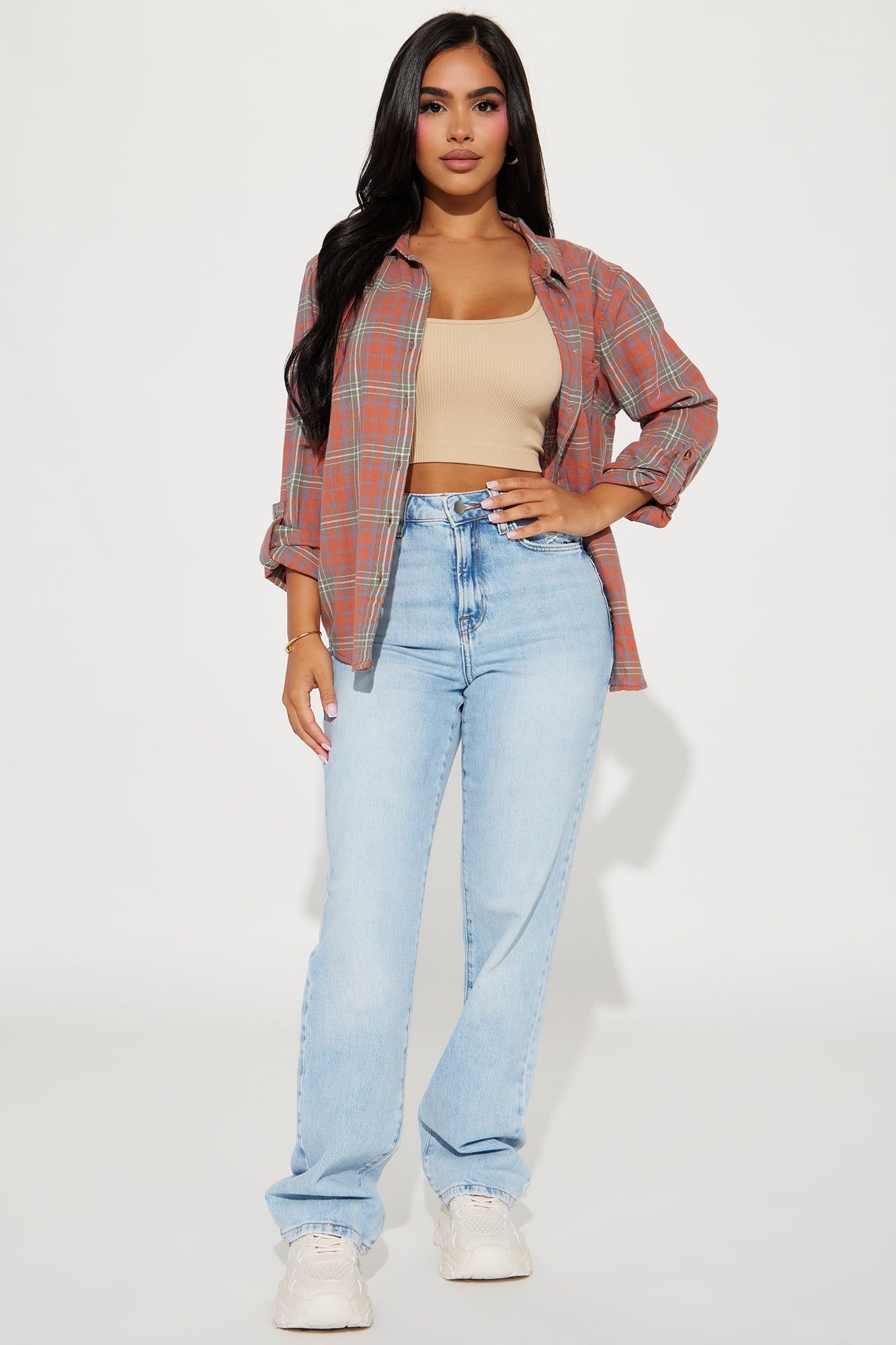 Life On The Go Plaid Shirt - Coral/combo sold by Fashion Nova product image thumbnail 2