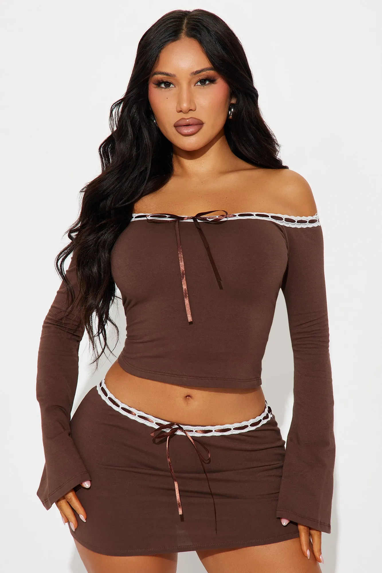 Trendy Babe Skirt Set - Chocolate sold by Fashion Nova