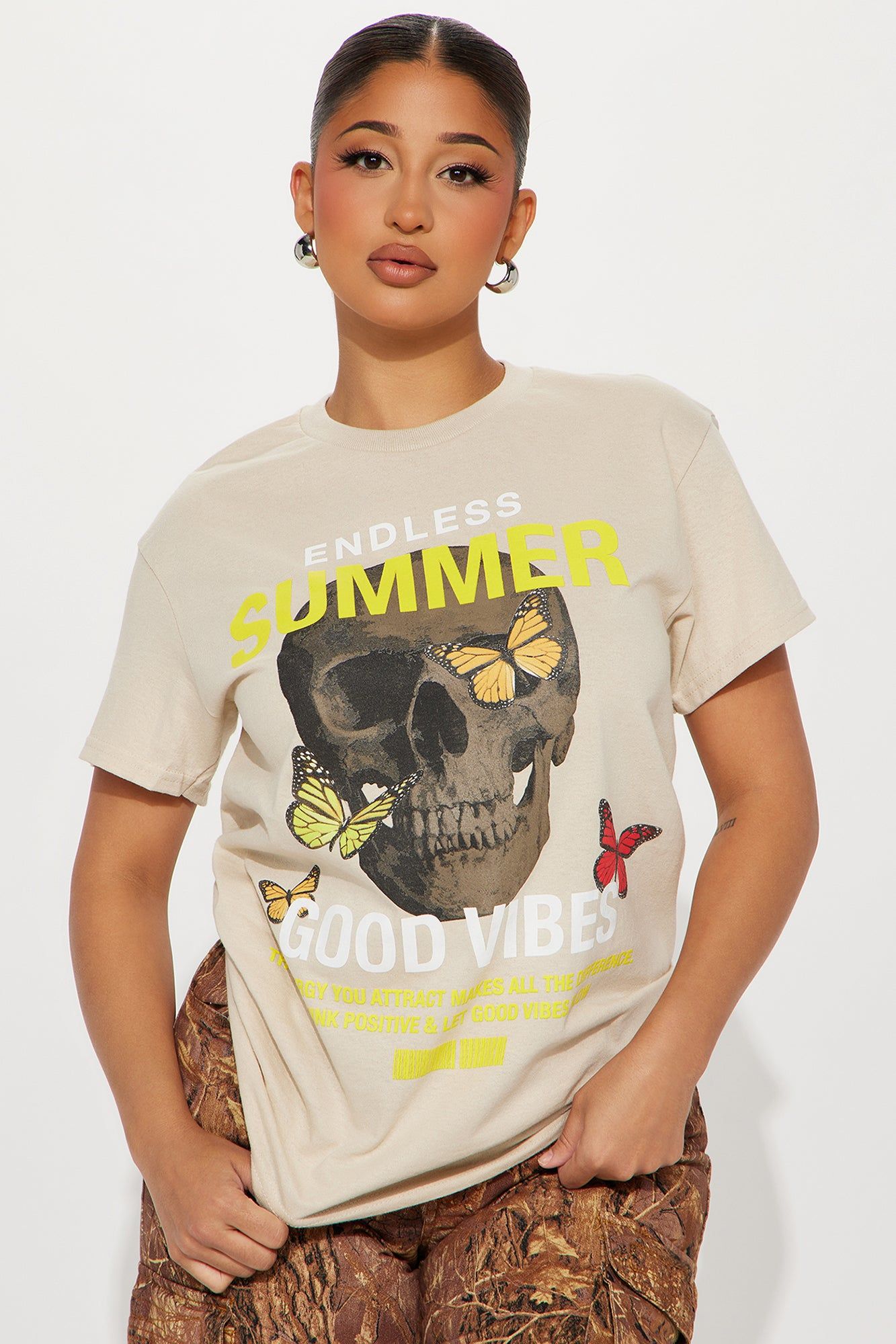 Endless Summer Skull Graphic Tshirt - Sand sold by Fashion Nova