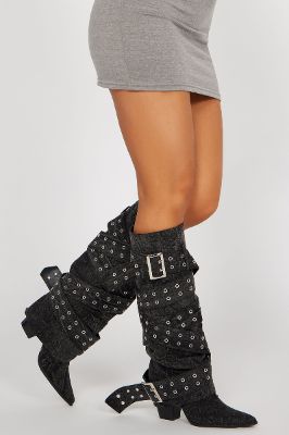Tie You Down Overlay Boots - Black Wash sold by Fashion Nova