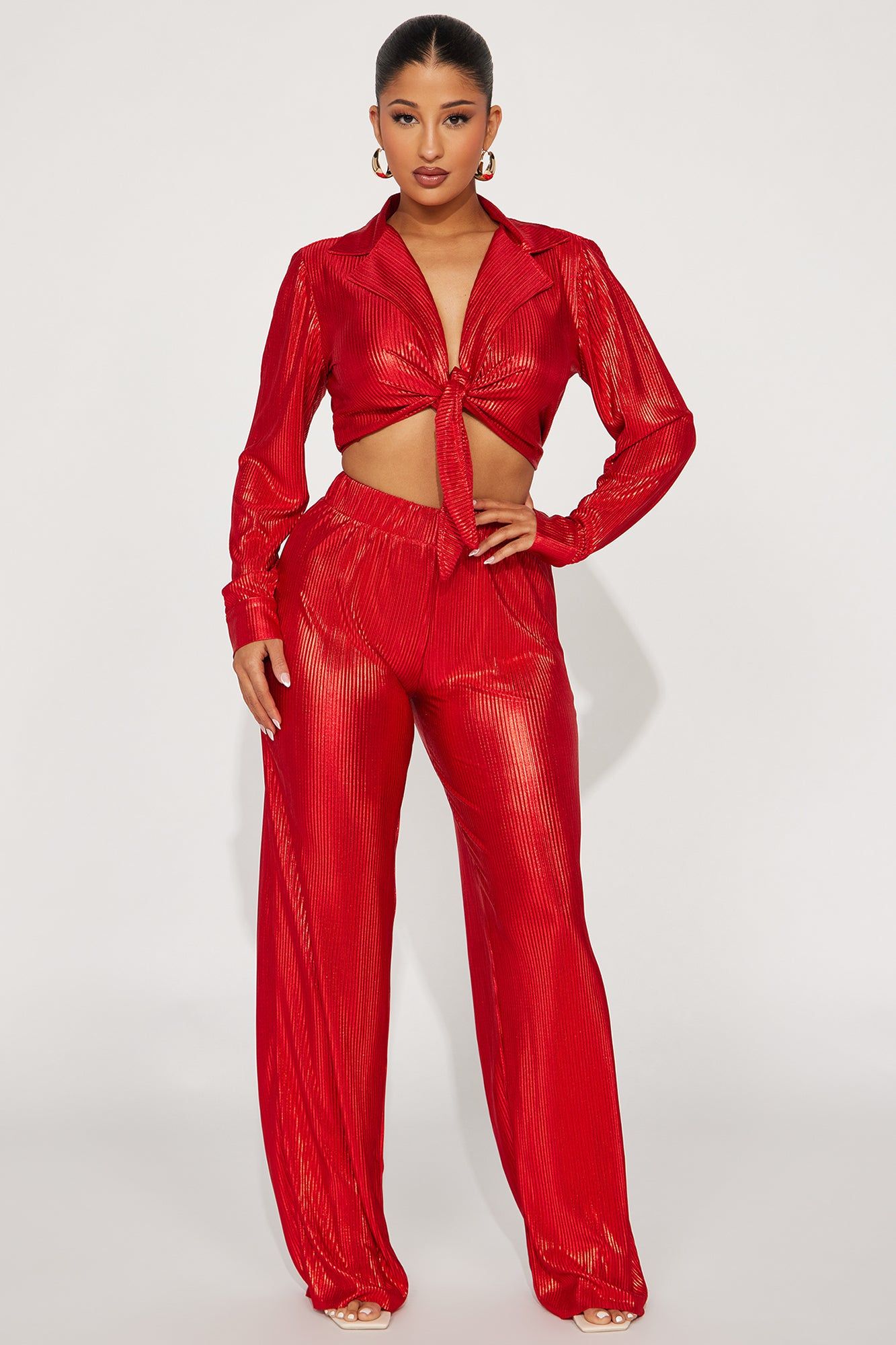 Social Season Plisse Pant Set - Red sold by Fashion Nova