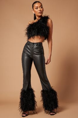 Harper Feathered Leather Pant - Black made by Fashion Nova