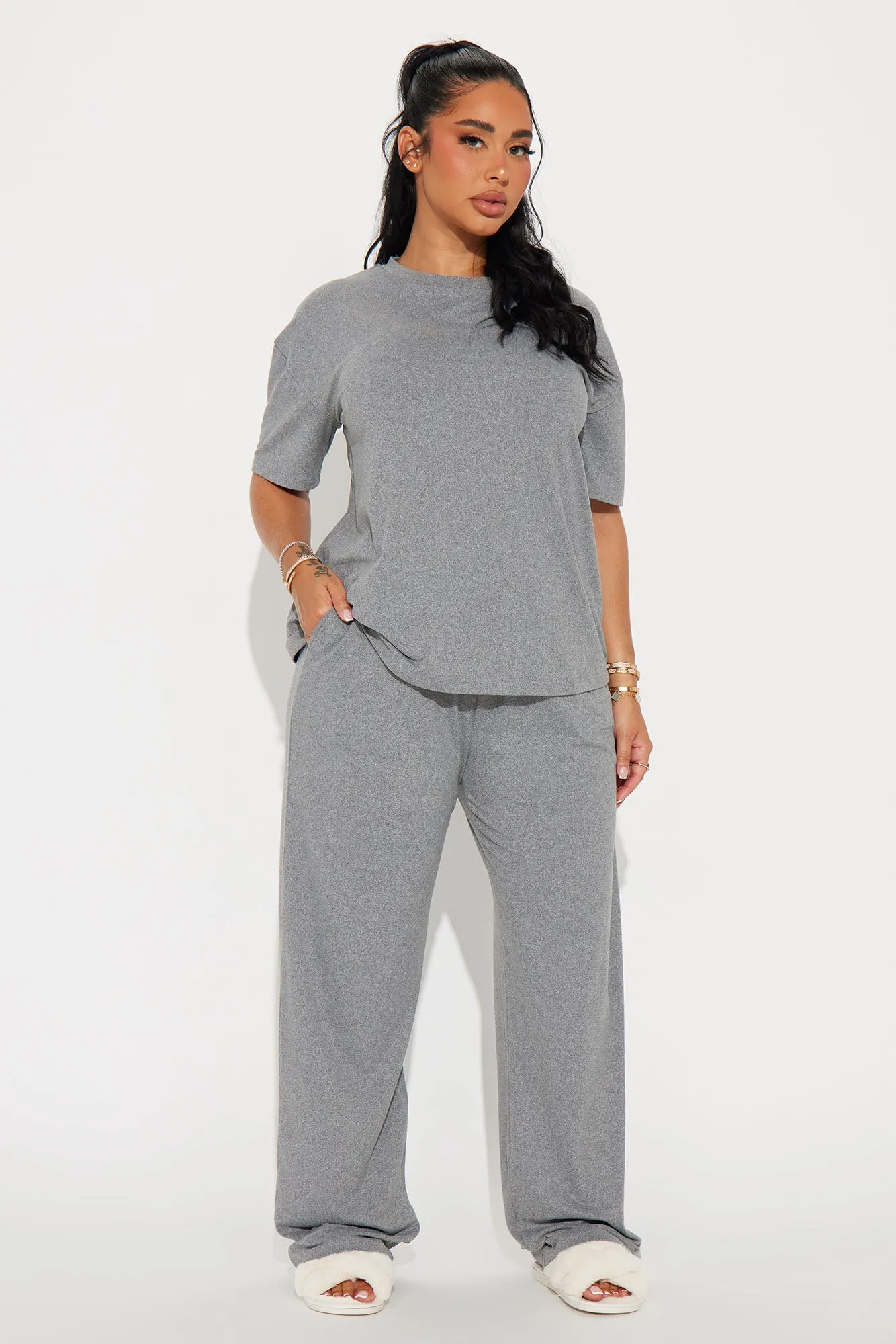 Relax Mood PJ Pant Set - Heather Grey sold by Fashion Nova