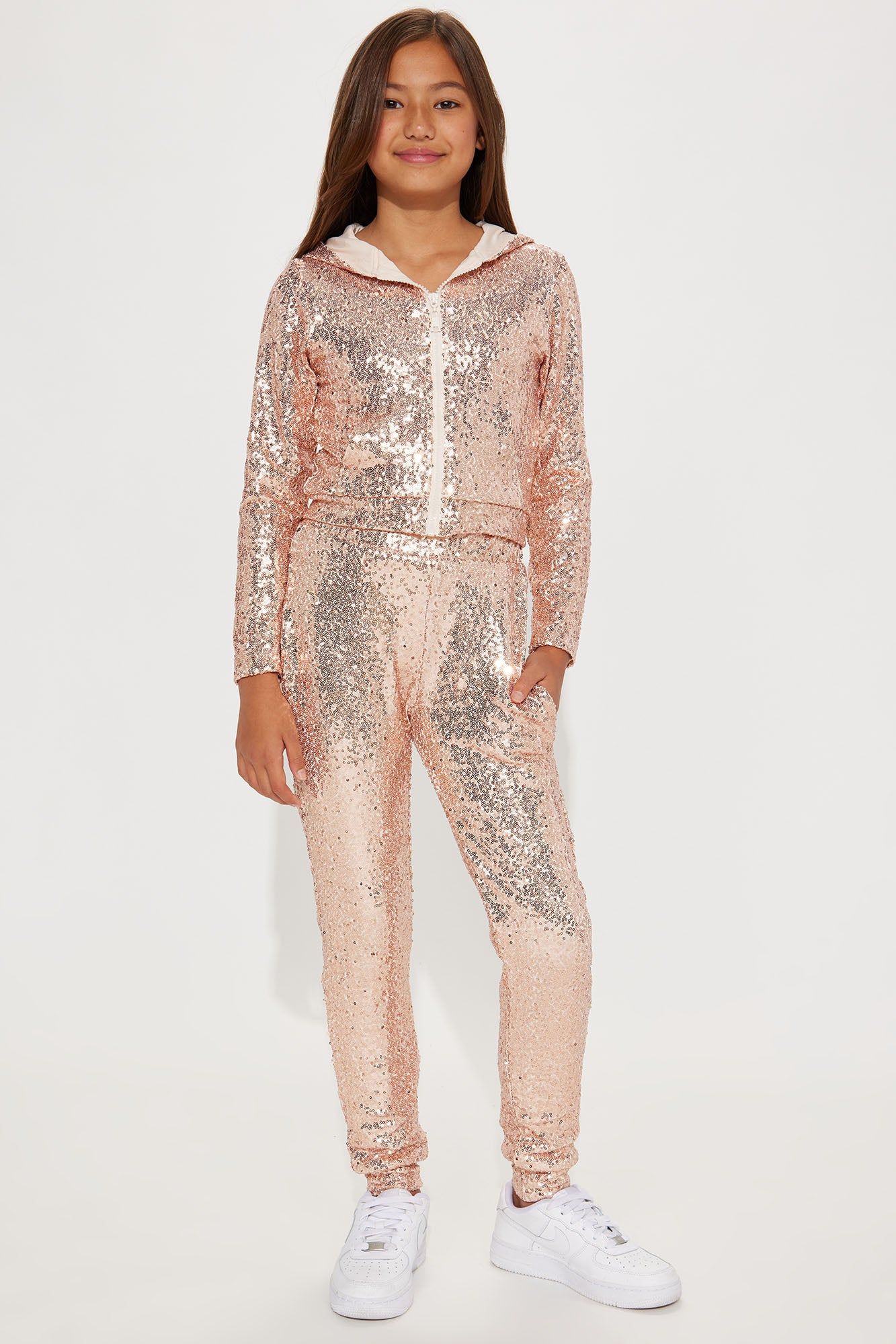 Mini Sequin Jogger & Hoodie Set - Rose Gold sold by Fashion Nova