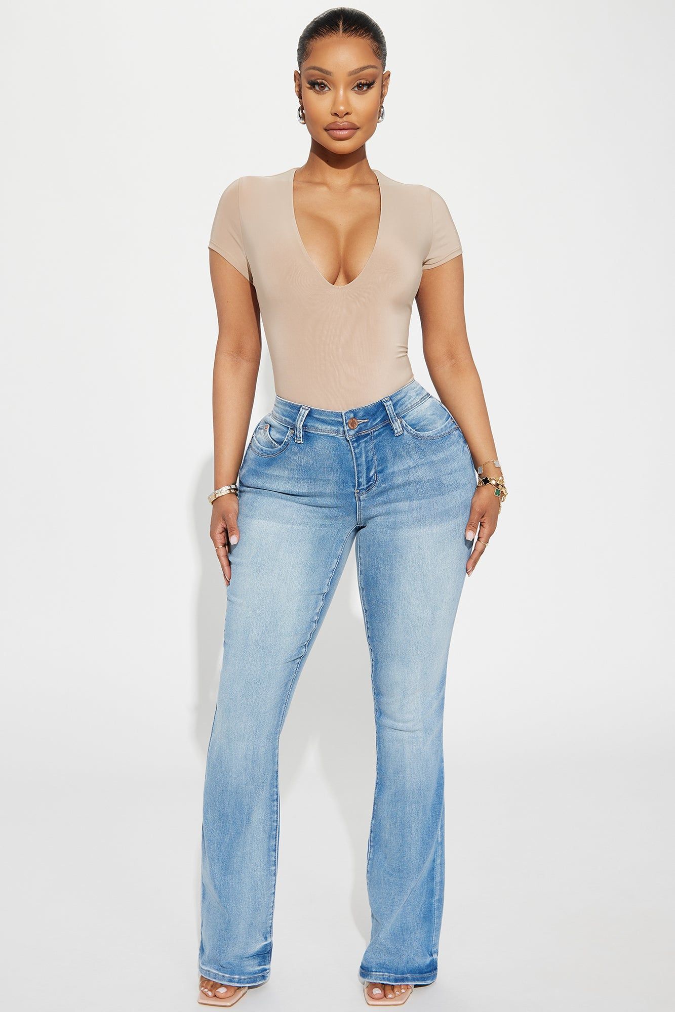 Someone New Booty Lifting Stretch Bootcut Jeans - Light Wash sold by Fashion Nova