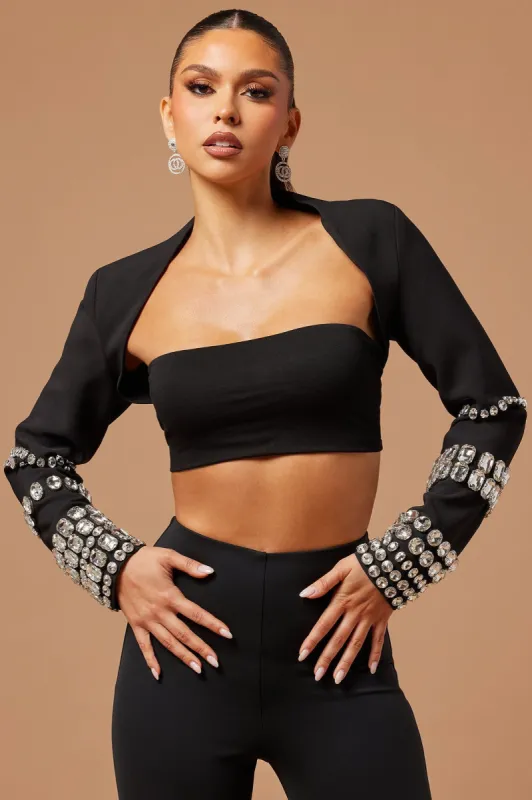 Shelby Embellished Bandage Shrug - Black sold by Fashion Nova
