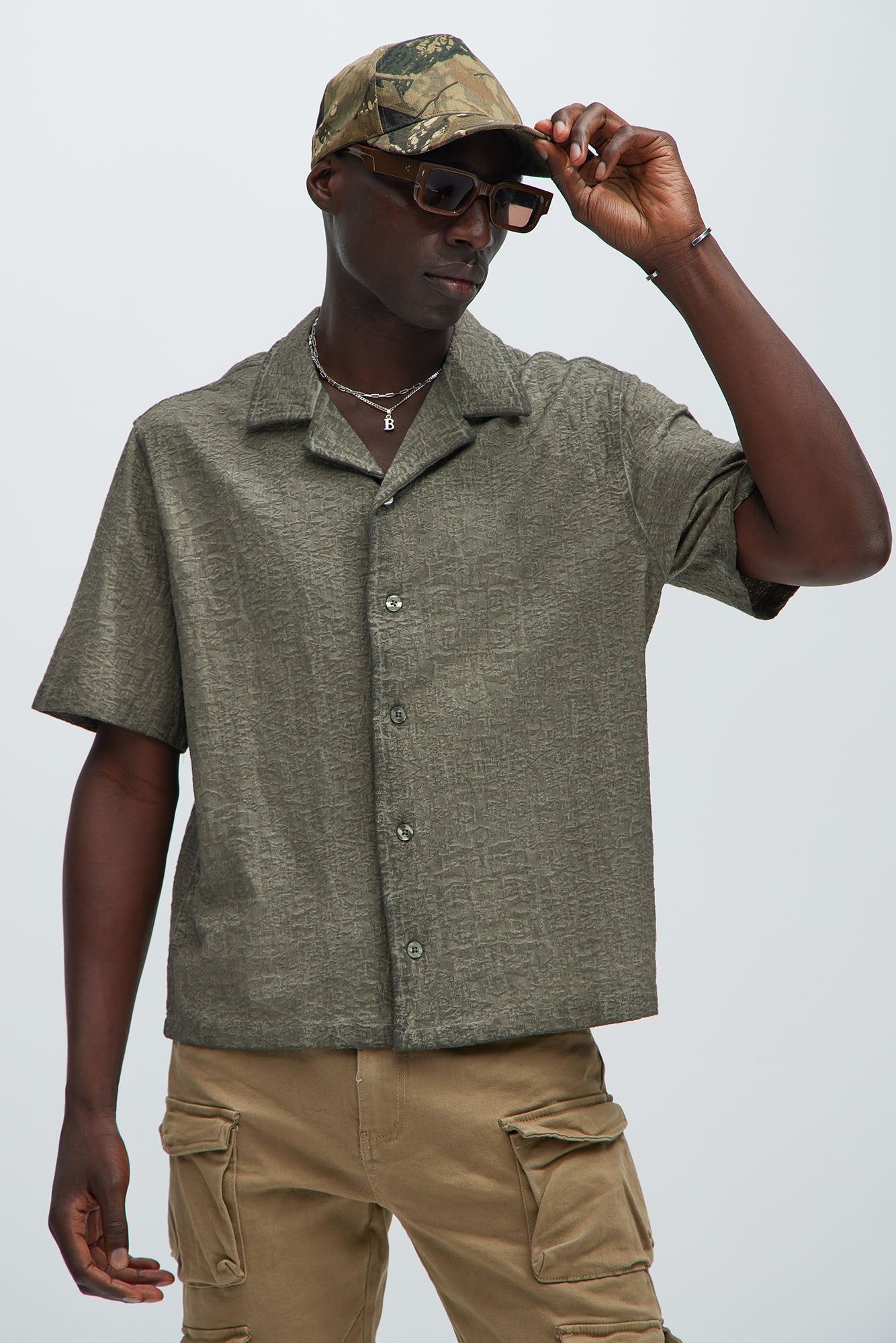 Calvin Washed Shirt - Olive sold by Fashion Nova