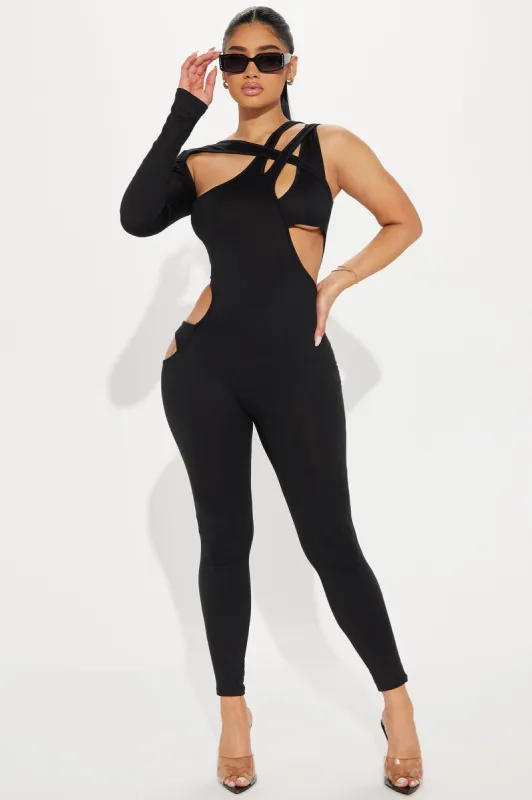 Pop The Bottles Jumpsuit - Black sold by Fashion Nova