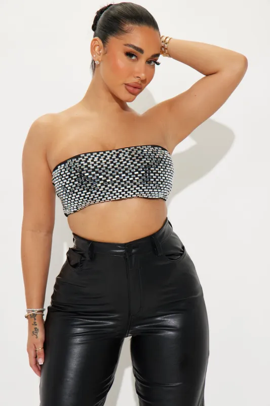 Bright Lights Cropped Rhinestone Top - Silver/Black sold by Fashion Nova