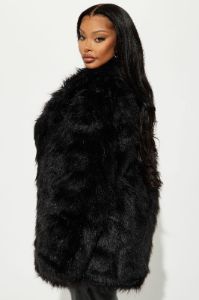 Bring It Back Faux Fur Coat - Black sold by Fashion Nova