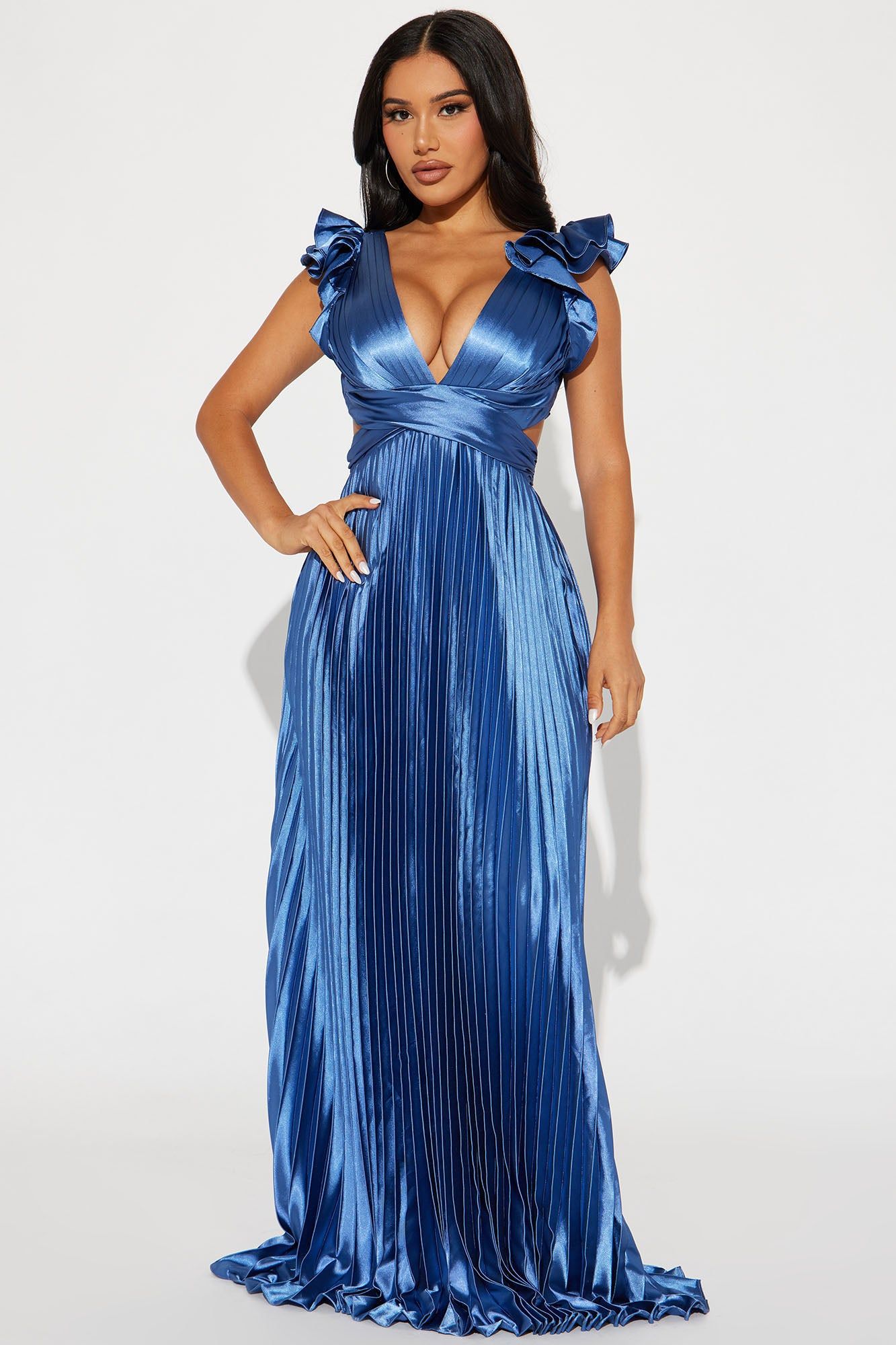 Sun Kissed Nights Satin Maxi Dress - Blue sold by Fashion Nova