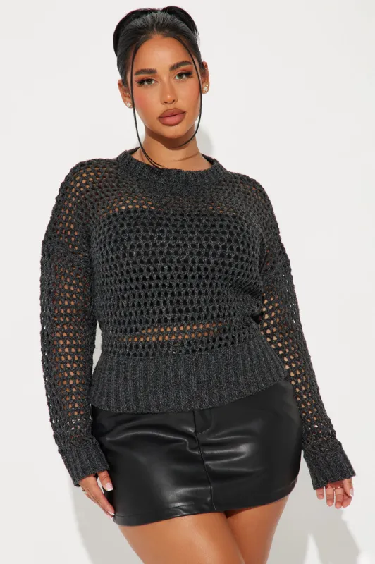 Above Average Crochet Sweater - Charcoal sold by Fashion Nova