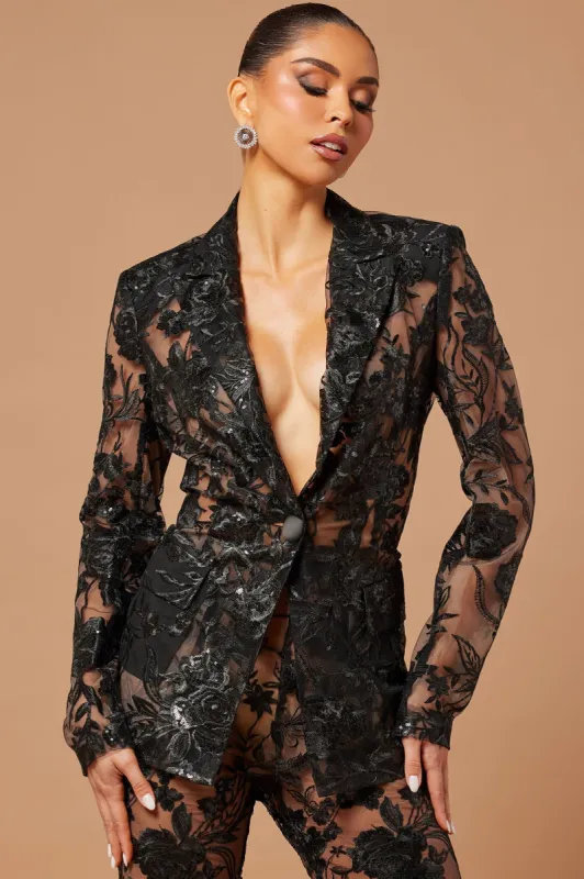 Vera Sequin Embroidered Blazer - Black sold by Fashion Nova