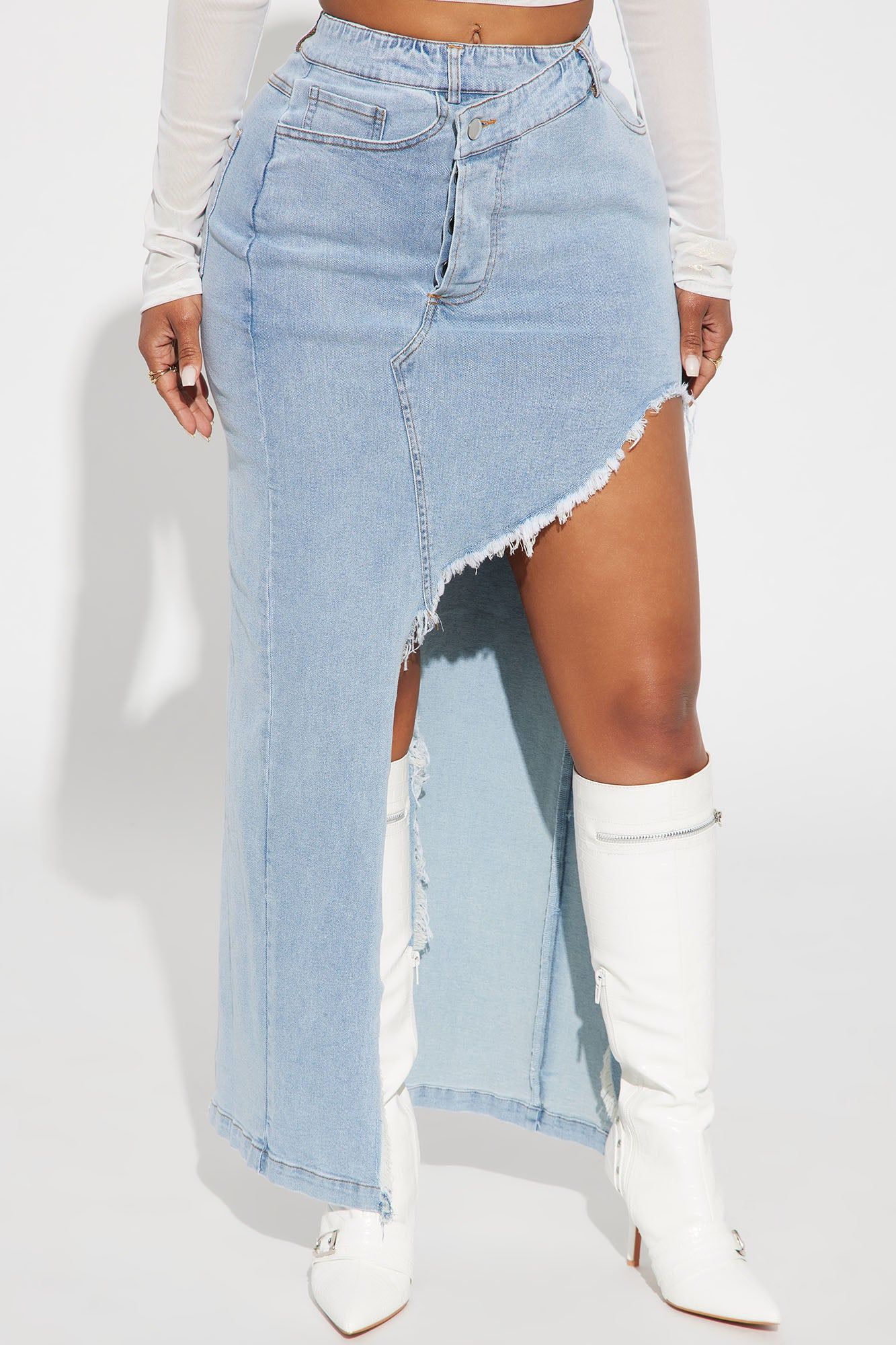 Mixed Signals Denim Maxi Skirt - Light Wash sold by Fashion Nova product image thumbnail 2