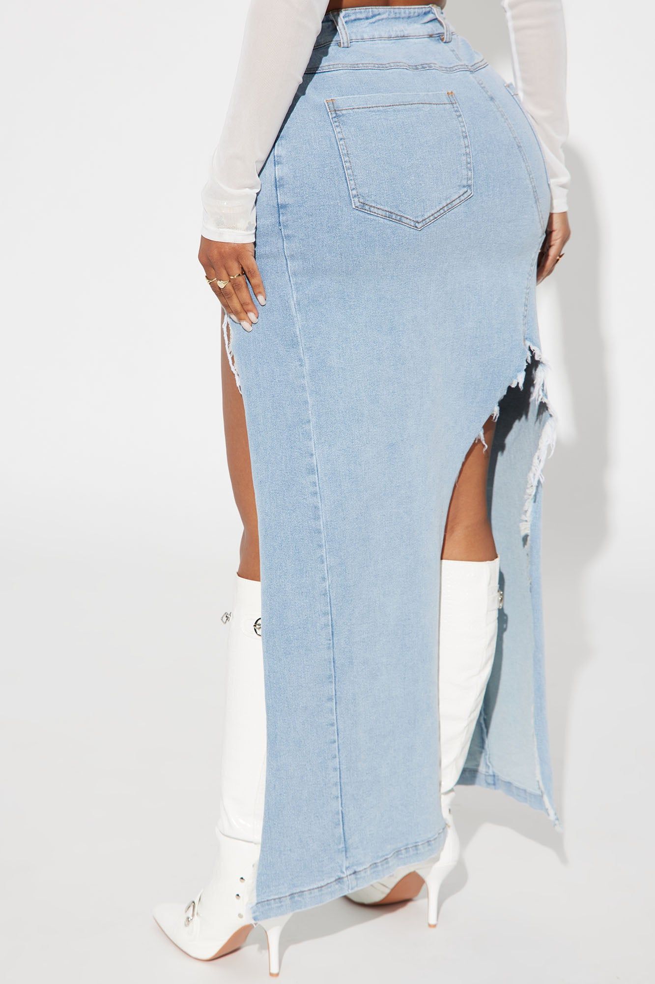 Mixed Signals Denim Maxi Skirt - Light Wash sold by Fashion Nova product image thumbnail 3