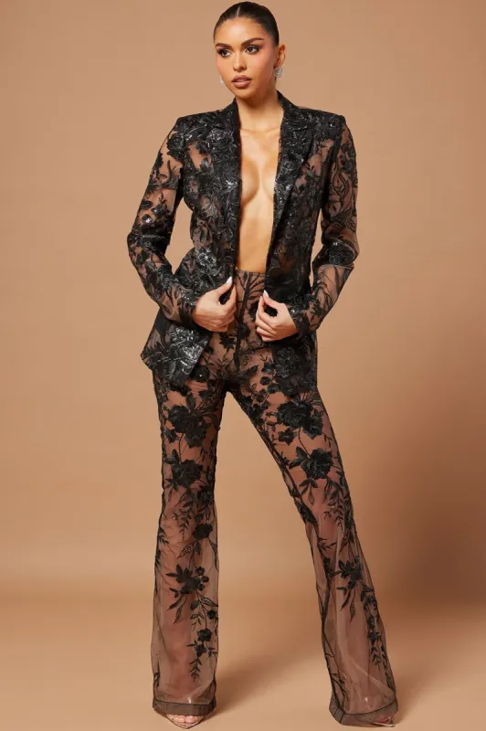 Vera Sequin Embroidered Pant - Black sold by Fashion Nova