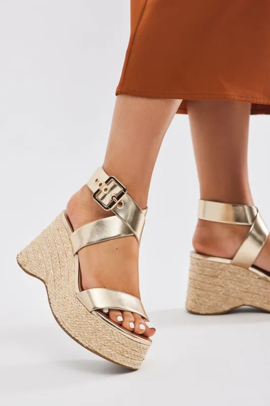 Lainey Platform Wedges - Gold sold by Fashion Nova