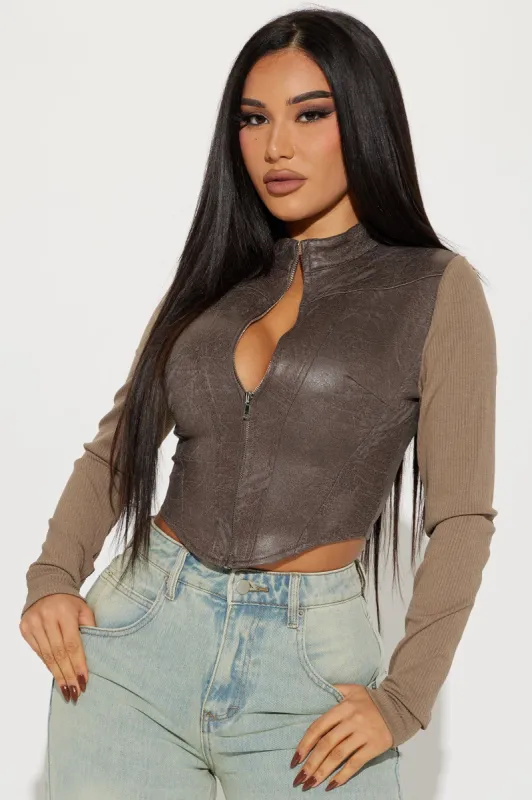 Street Star Faux Suede Top - Brown sold by Fashion Nova