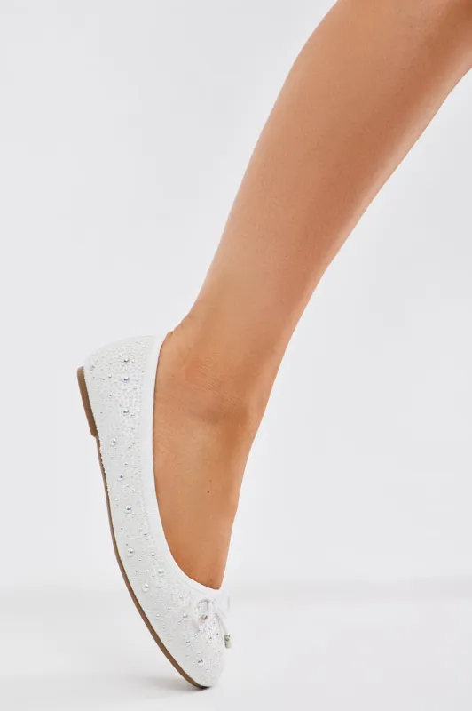 Sweet As Candy Embellished Ballet Flats - White sold by Fashion Nova