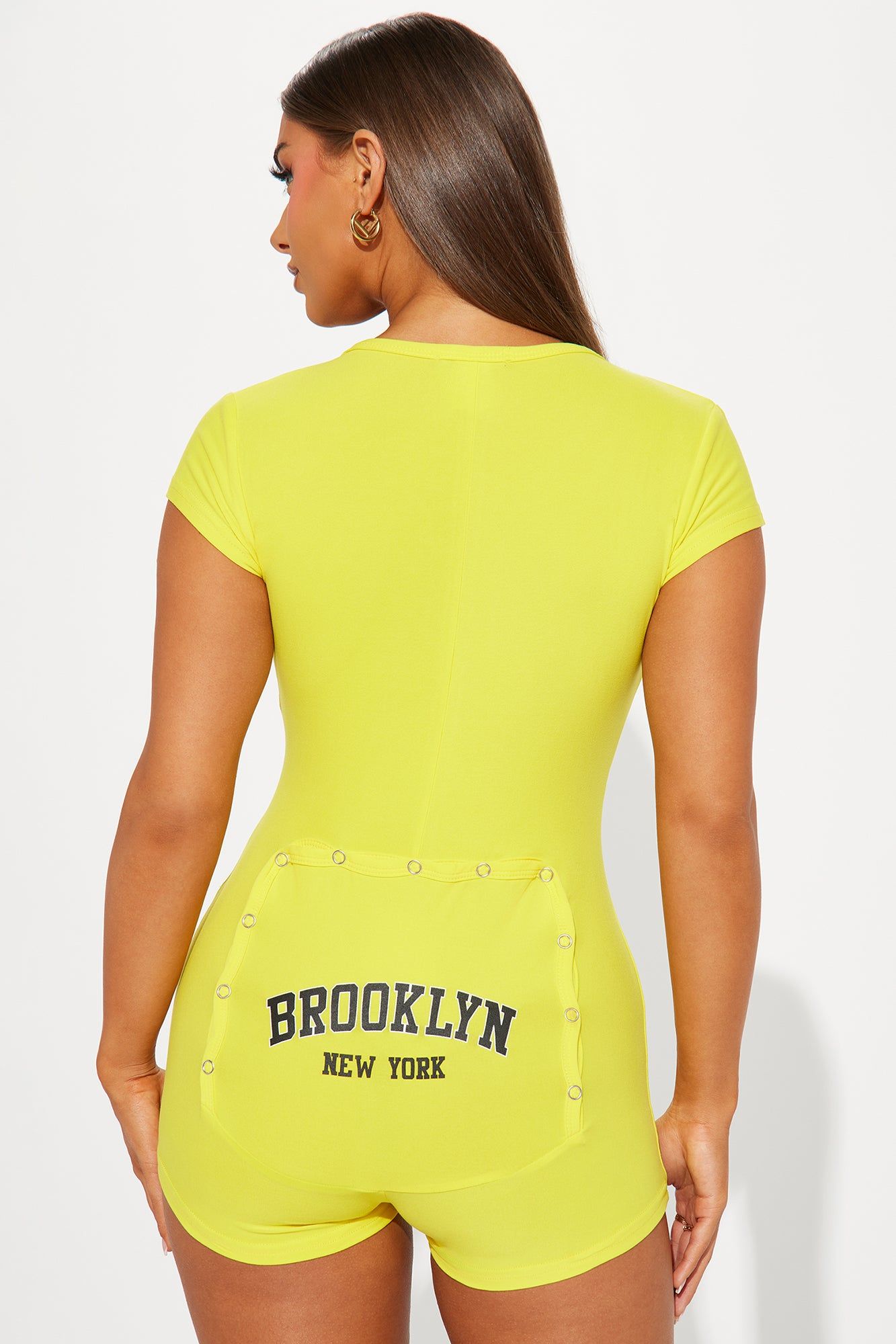 Brooklyn NY PJ Romper Onesie - Yellow sold by Fashion Nova