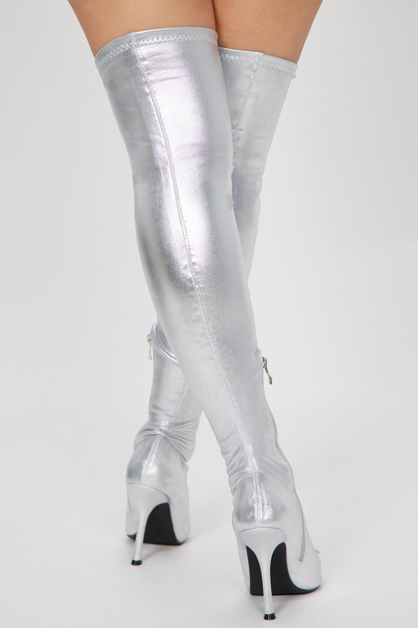 Thinking About It Over The Knee Heeled Boots - Silver sold by Fashion Nova product image thumbnail 4