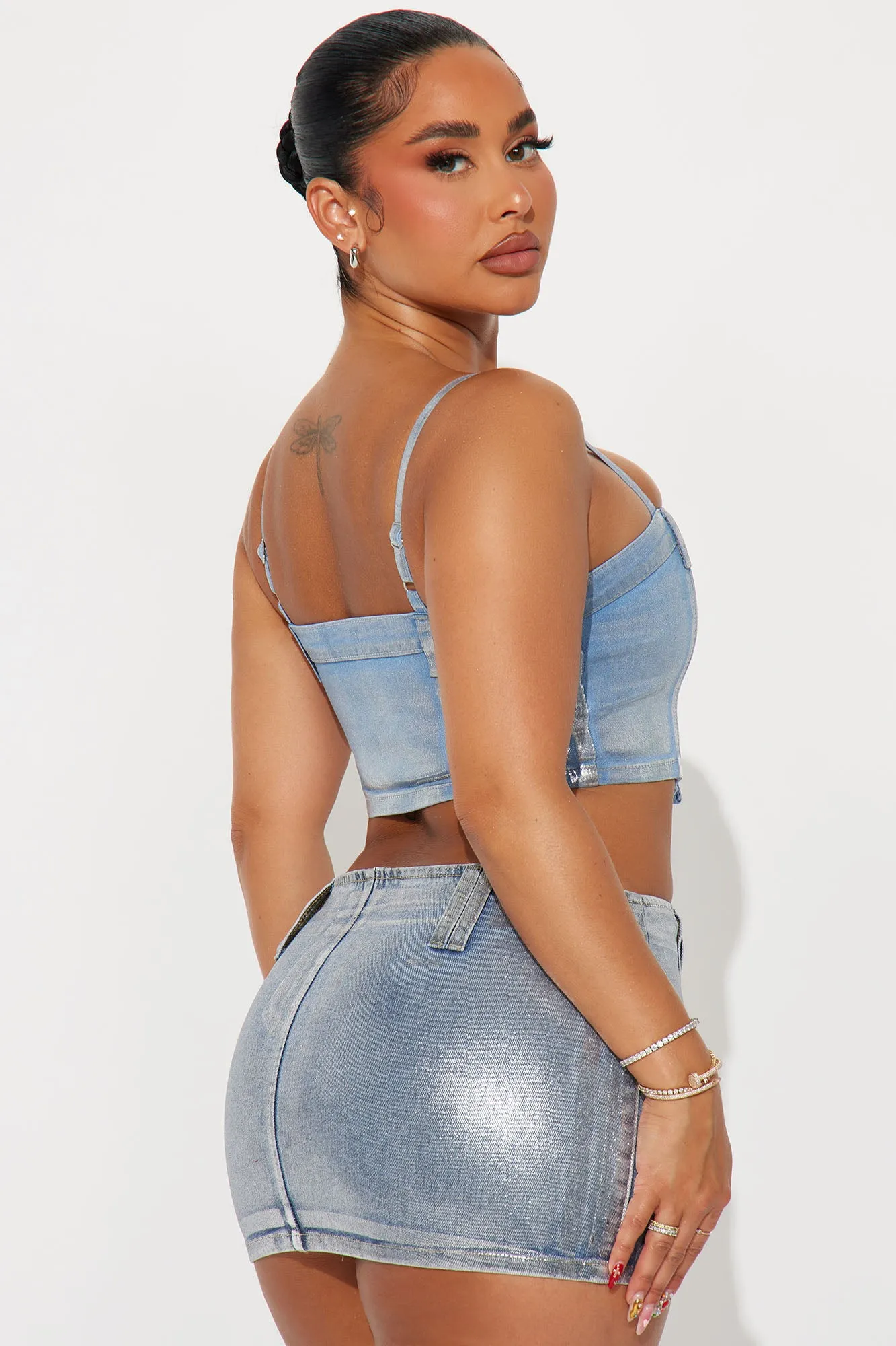 To The Moon Foil Denim Top - Blue/Silver sold by Fashion Nova product image thumbnail 3