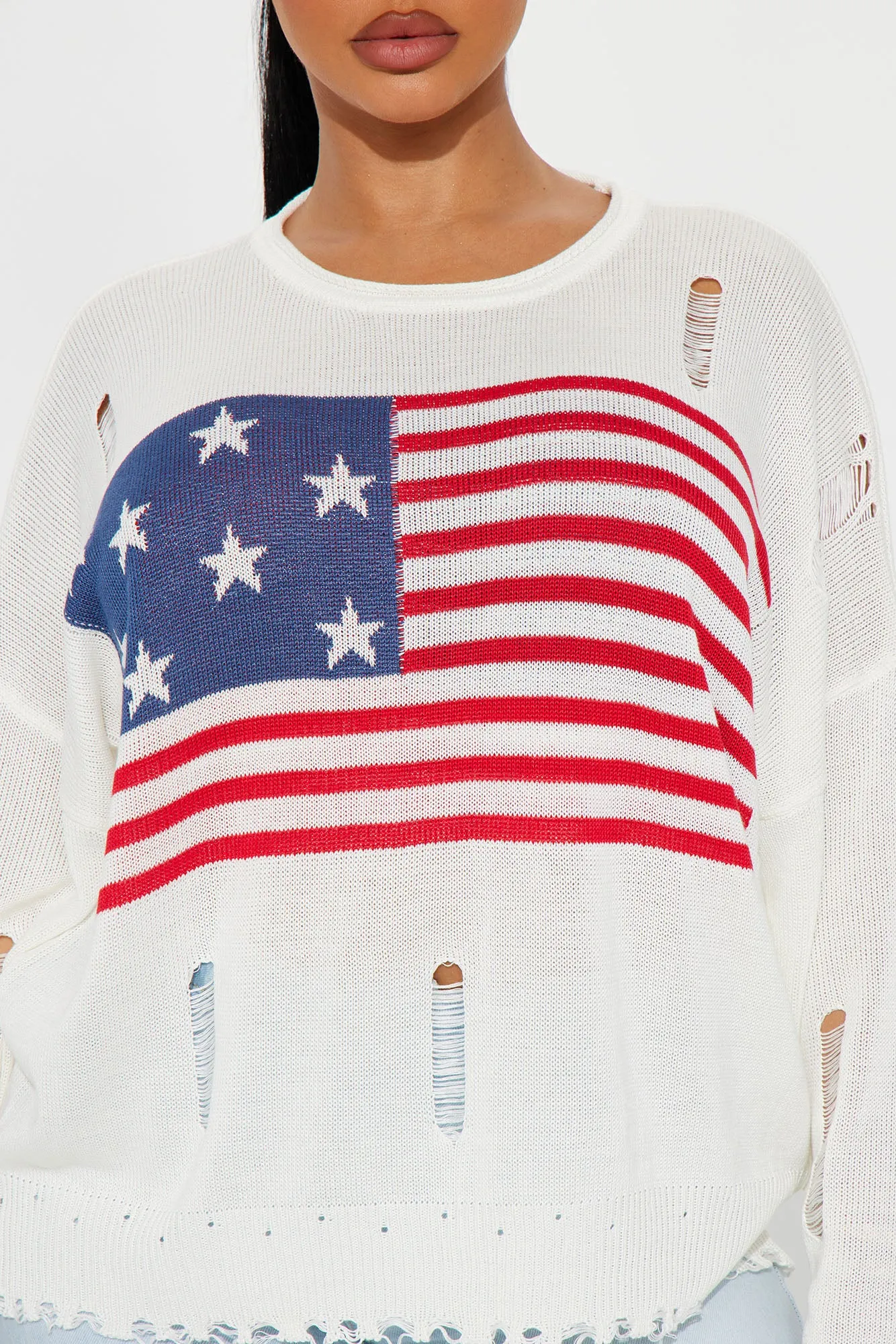 American Flag Distressed Sweater - Ivory/combo sold by Fashion Nova product image thumbnail 2