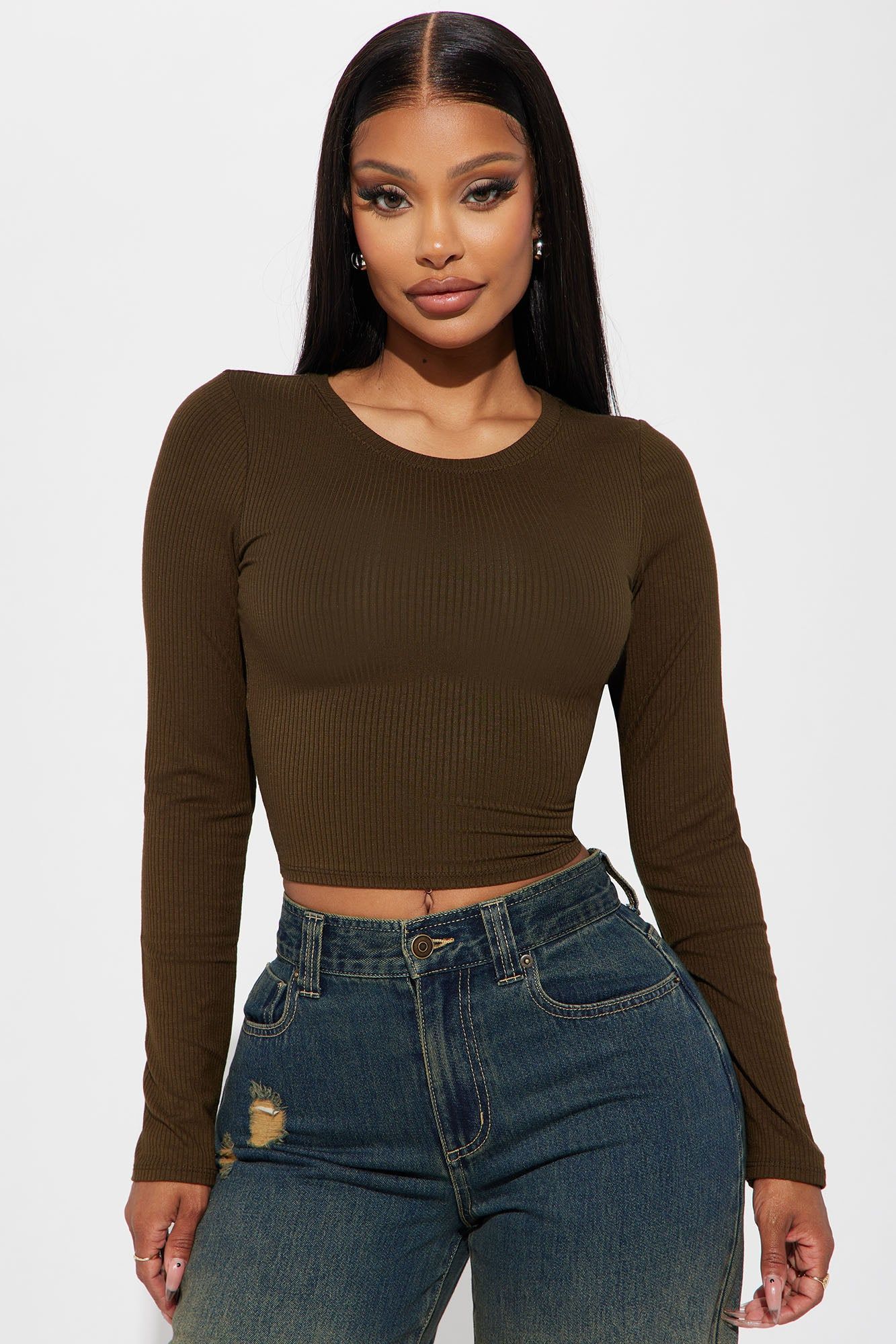 Jaclyn Cropped Long Sleeve Top - Olive sold by Fashion Nova