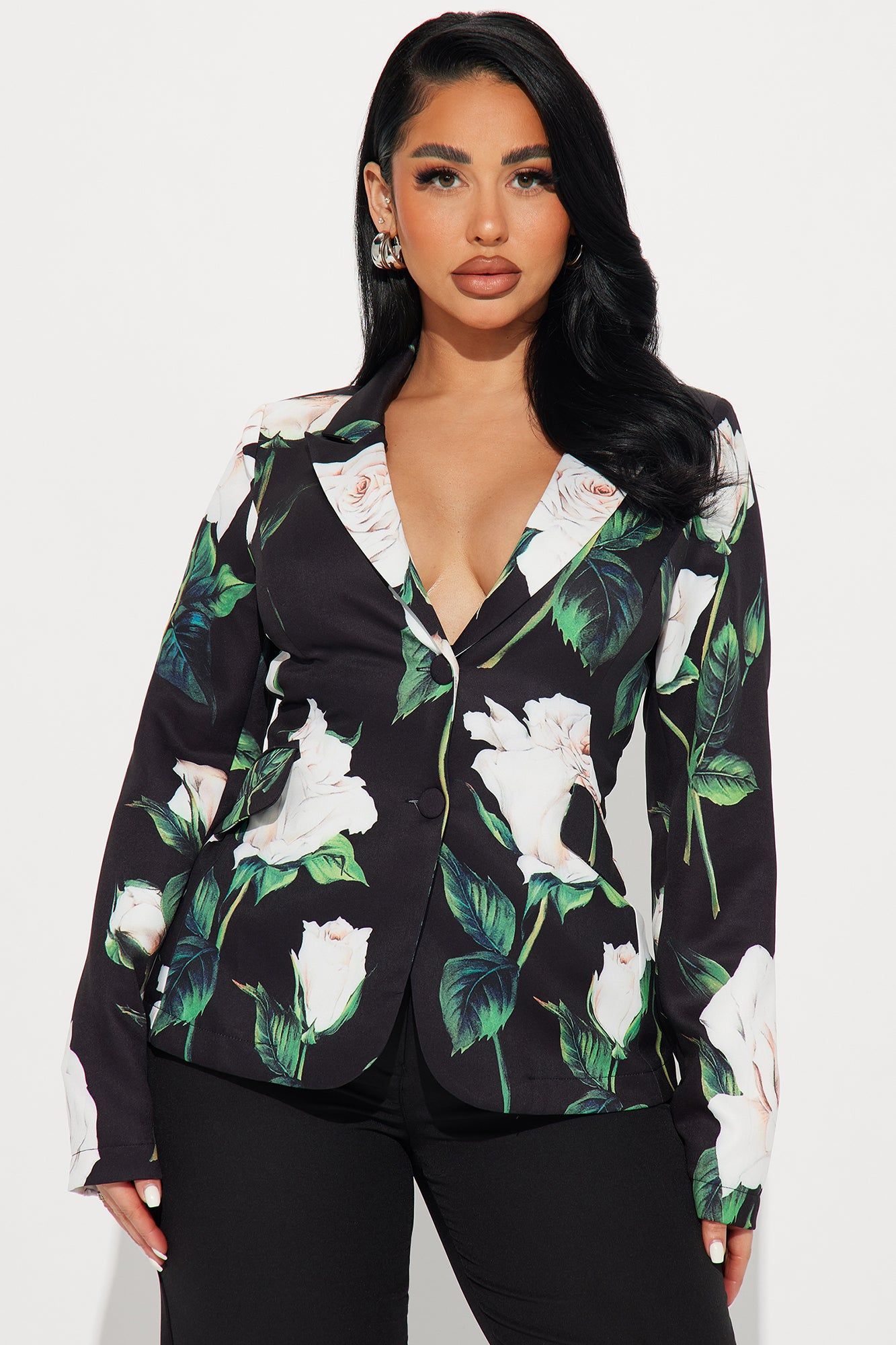 Give Me Roses Blazer - Black/combo sold by Fashion Nova