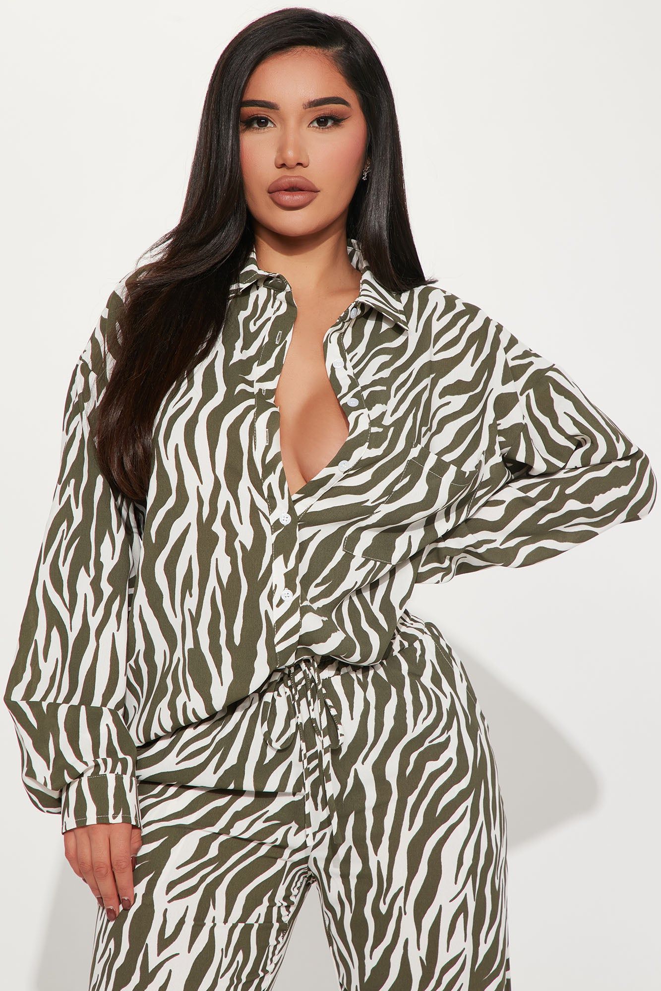 She' s A Beast Zebra Pant Set - Olive/combo sold by Fashion Nova product image thumbnail 2