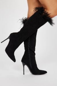 She's The Life Of The Party Knee High Heeled Boots - Black sold by Fashion Nova