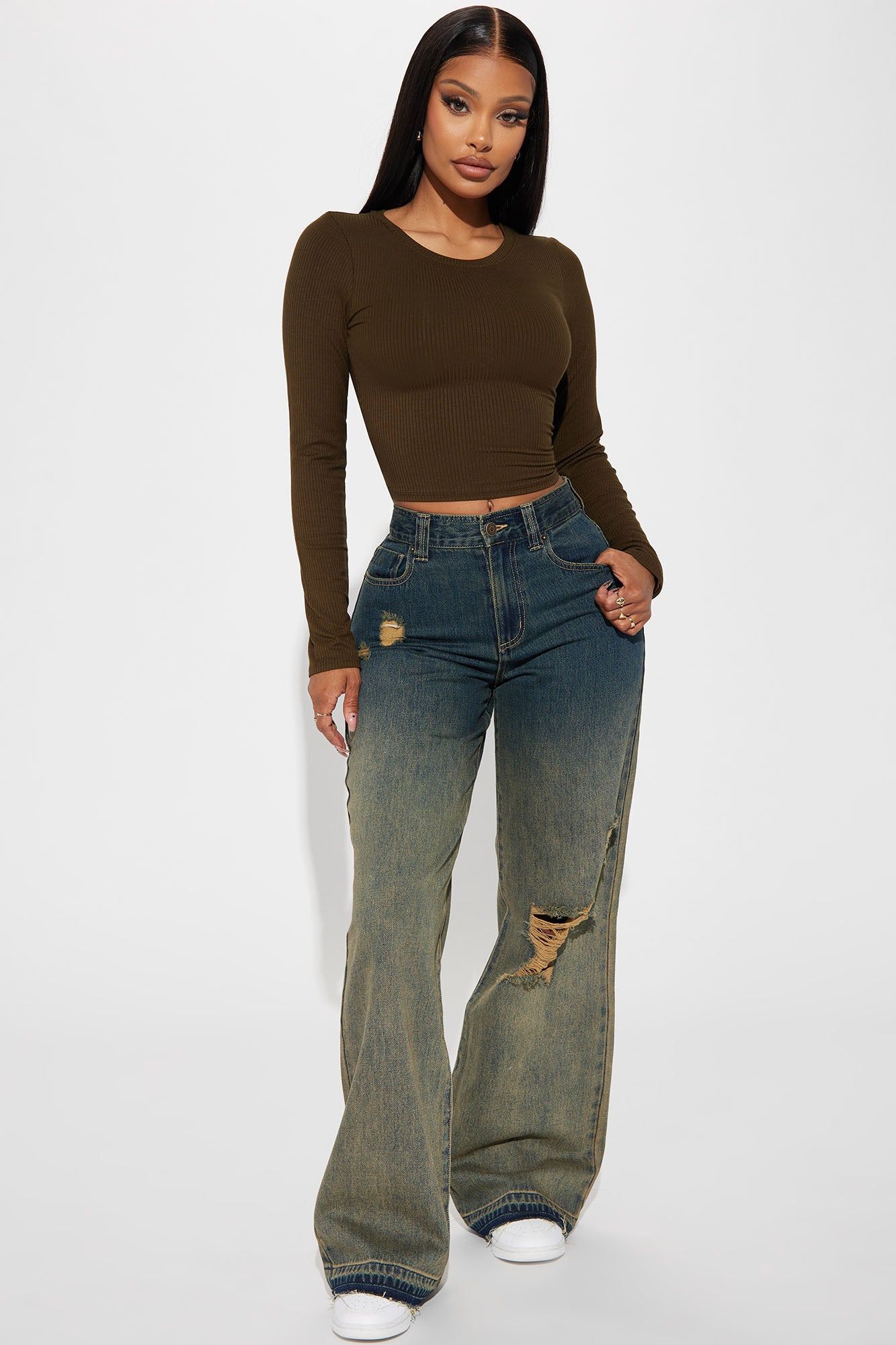Jaclyn Cropped Long Sleeve Top - Olive sold by Fashion Nova product image thumbnail 2