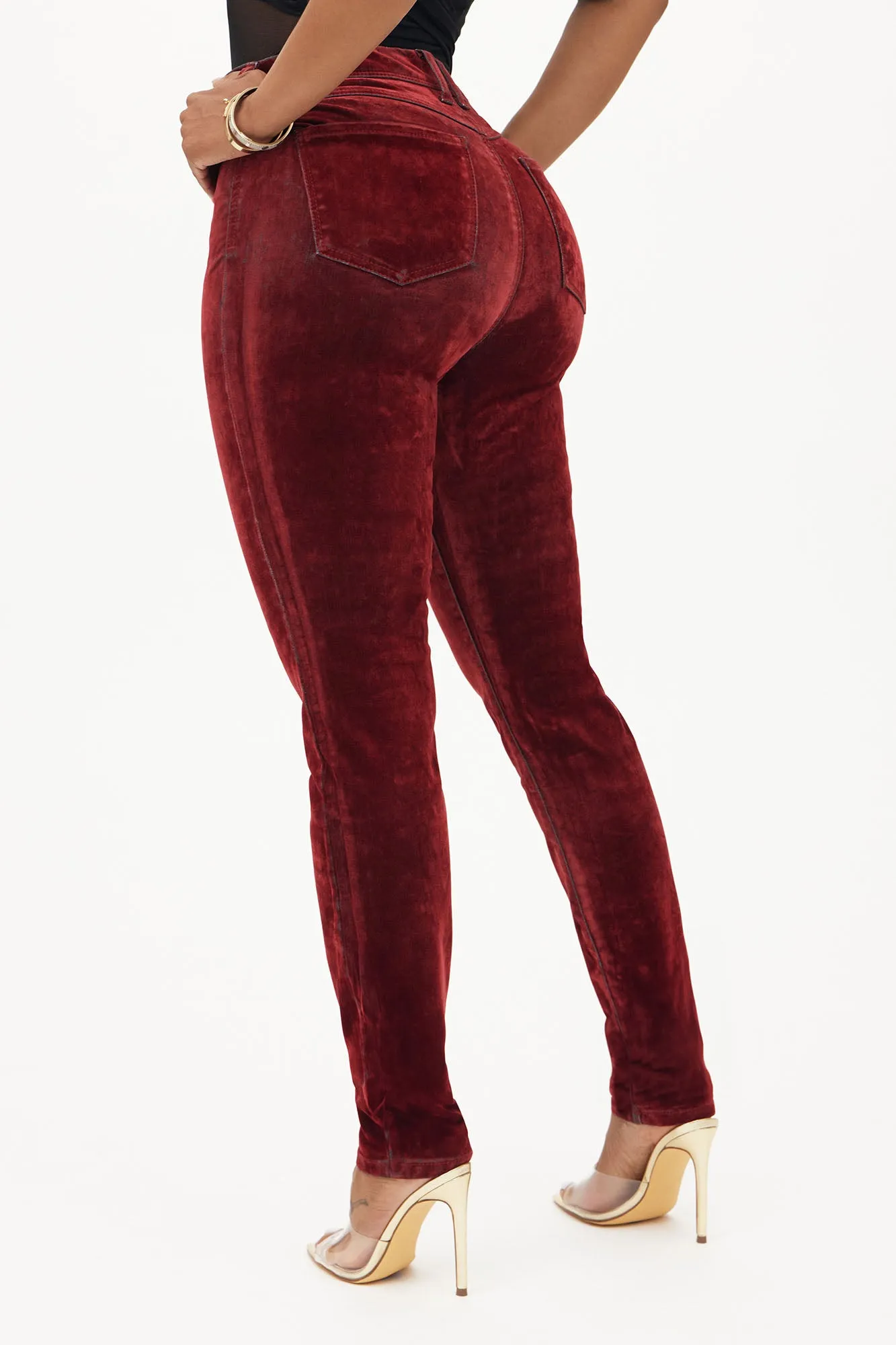 Feeling Fine Flocked Stretch Skinny Jeans - Red sold by Fashion Nova product image thumbnail 3