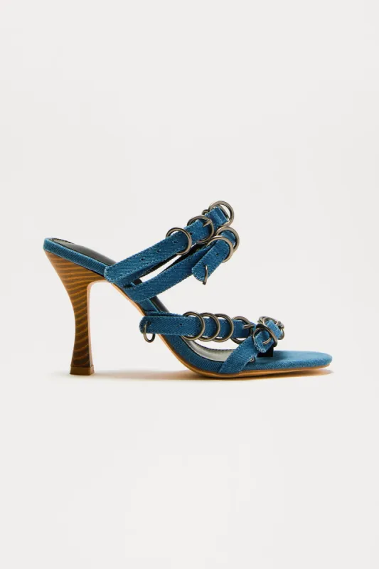 Brianna Buckle Mules - Denim sold by Fashion Nova
