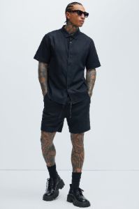 Bahamas Linen Classic Button Up Shirt - Black sold by Fashion Nova