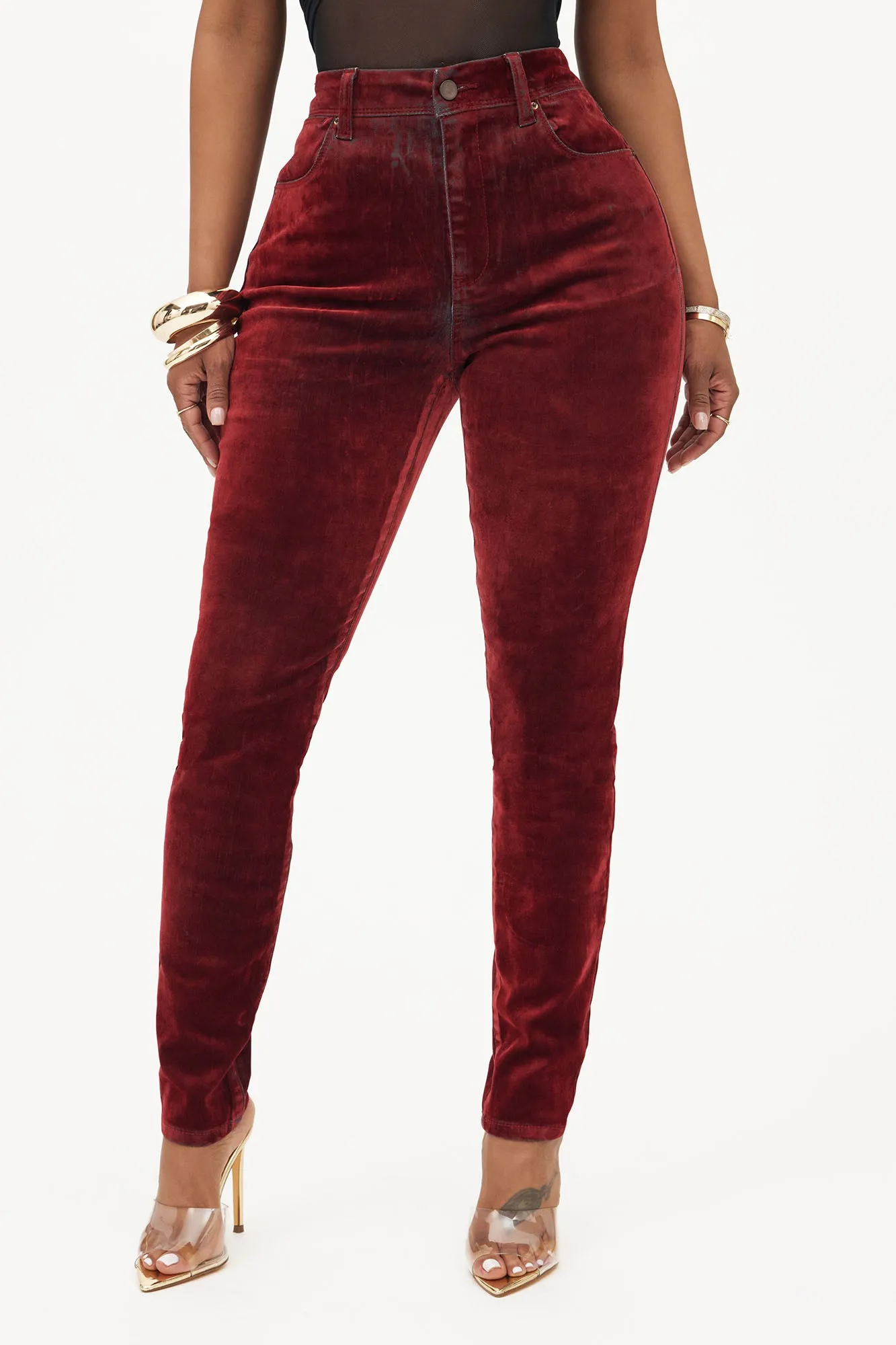 Feeling Fine Flocked Stretch Skinny Jeans - Red sold by Fashion Nova product image thumbnail 2